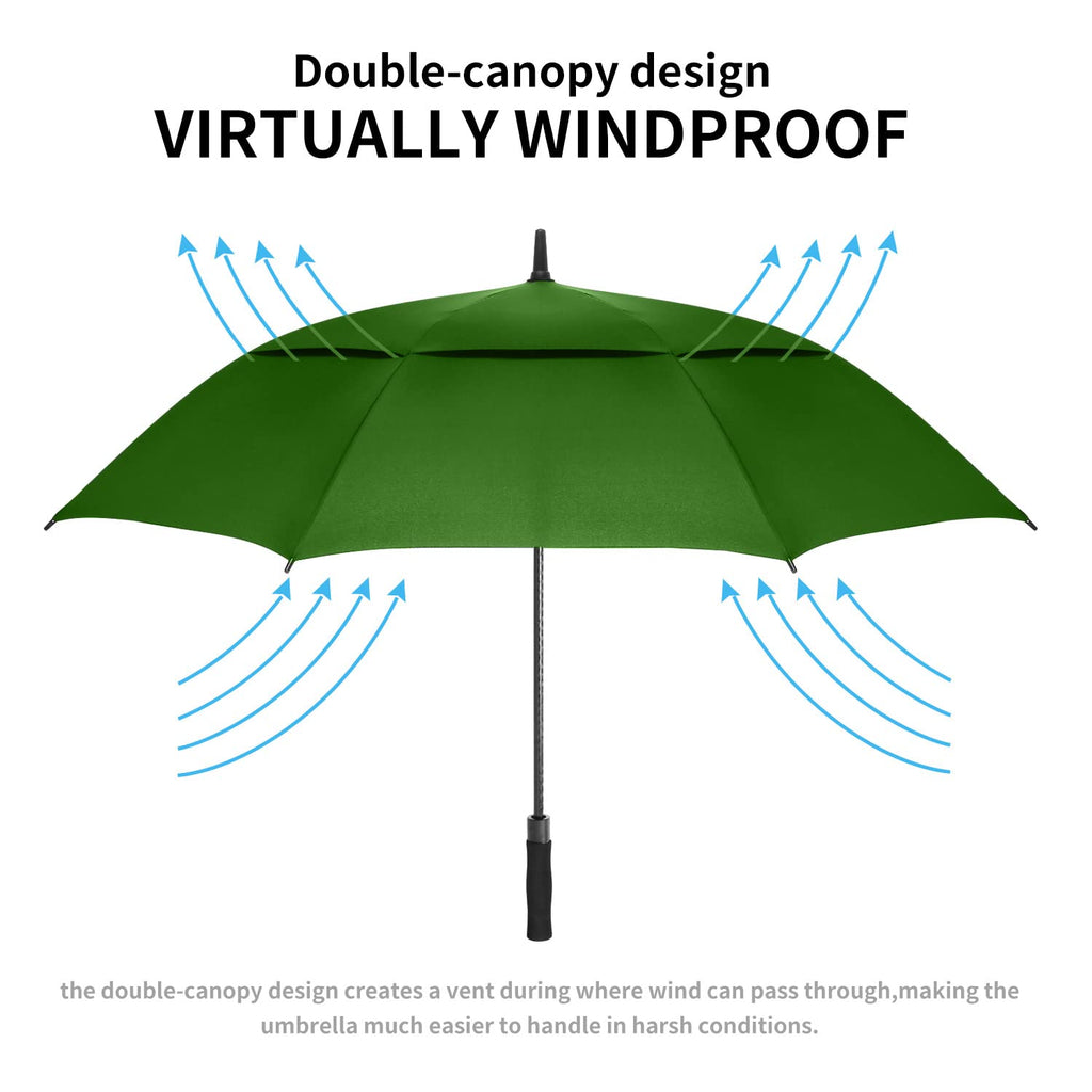 Mrtlloa 68 Inch Automatic Open Green Golf Umbrella, Extra Large Oversize Double Canopy Vented Windproof Waterproof Stick Umbrell
