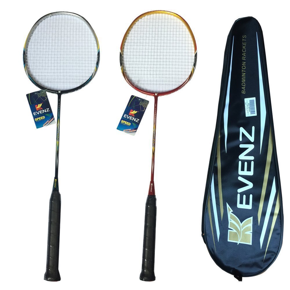 Kevenz 2 Pack Graphite High-Grade Badminton Racquet, Professional Carbon Fiber Badminton Rackets, 1 Black And 1 Red Racket, 1 Ca