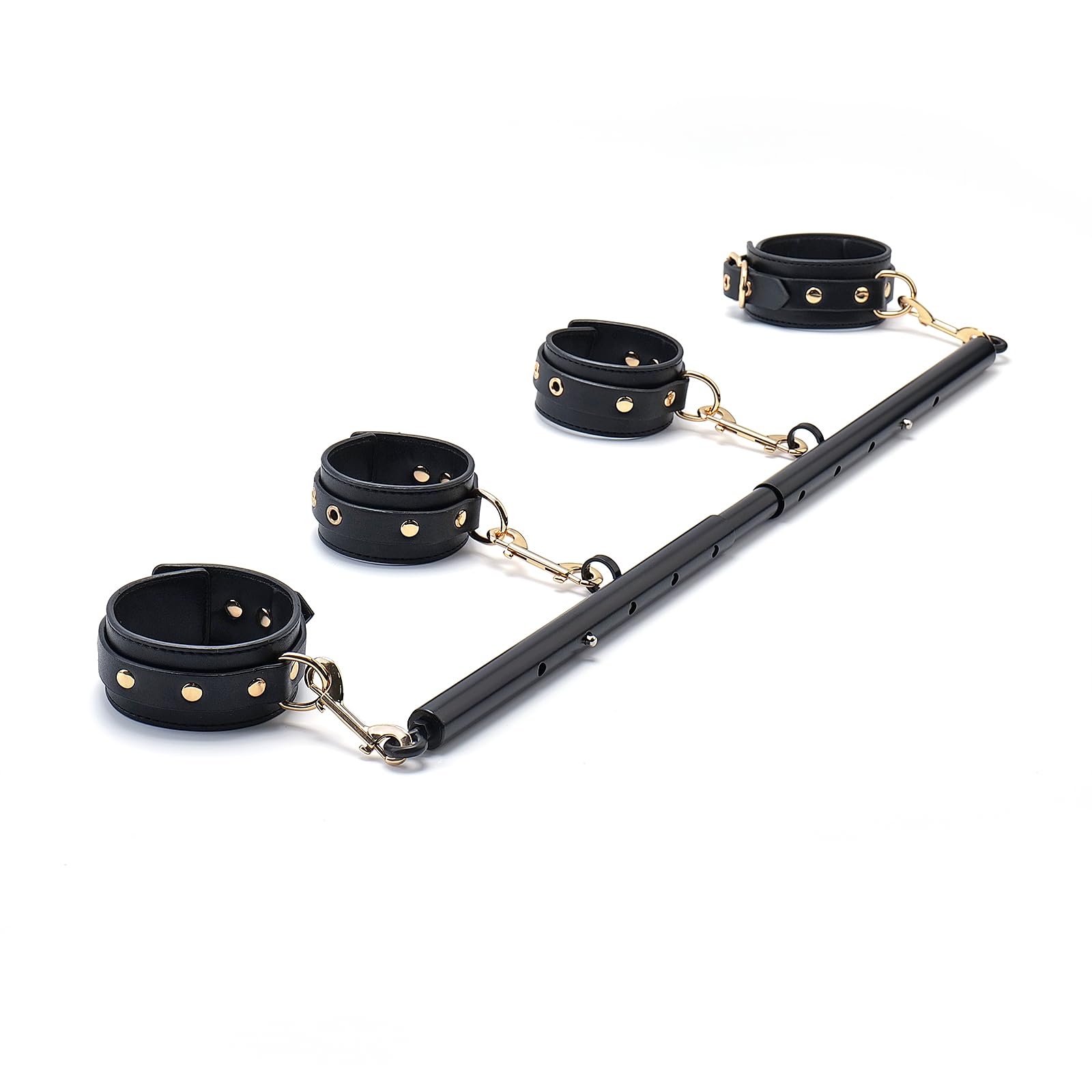 Heavy Duty Stainless Steel Expandable Black Spreader Bar with 4pcs Furry PU Black-Gold Adjustable Straps, Sports Aid Training Fi