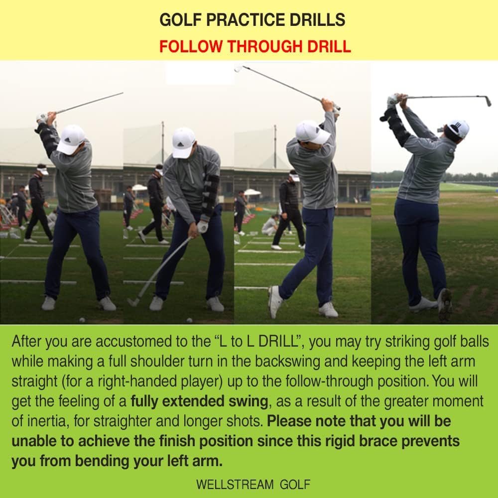Weighted Elbow Brace - Shoulder Turn & Straight Arm Golf Swing Trainer Increasing The Moment Of Inertia Force (Rigid, Us Patente