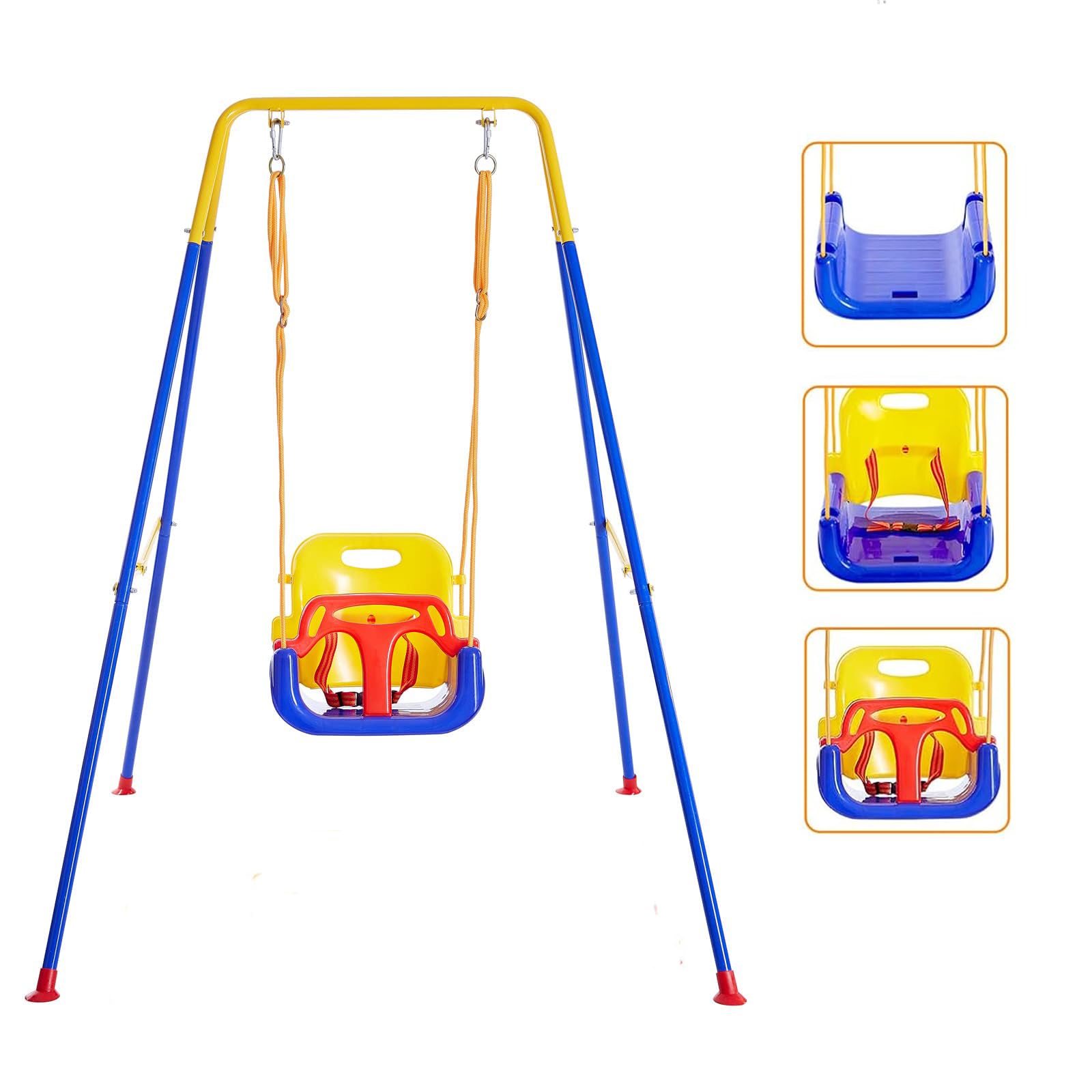3 in 1 Toddler Swing Set, Baby Swing Set for Outdoor/Indoor Play, Baby Outdoor Swing with Safety Seat for Aged 6 Months to 10 Ye