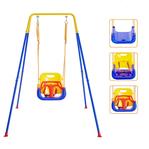 3 in 1 Toddler Swing Set, Baby Swing Set for Outdoor/Indoor Play, Baby Outdoor Swing with Safety Seat for Aged 6 Months to 10 Ye