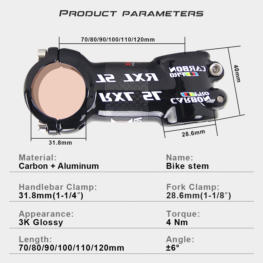 Rxl Sl Carbon Stem Road Bike 31.8 Stem Carbon Mtb Stem Pro Carbon Road/Mtb Bicycle Bike Stem 31.8X 60/70/80/90/100/110Mm 3K Glos