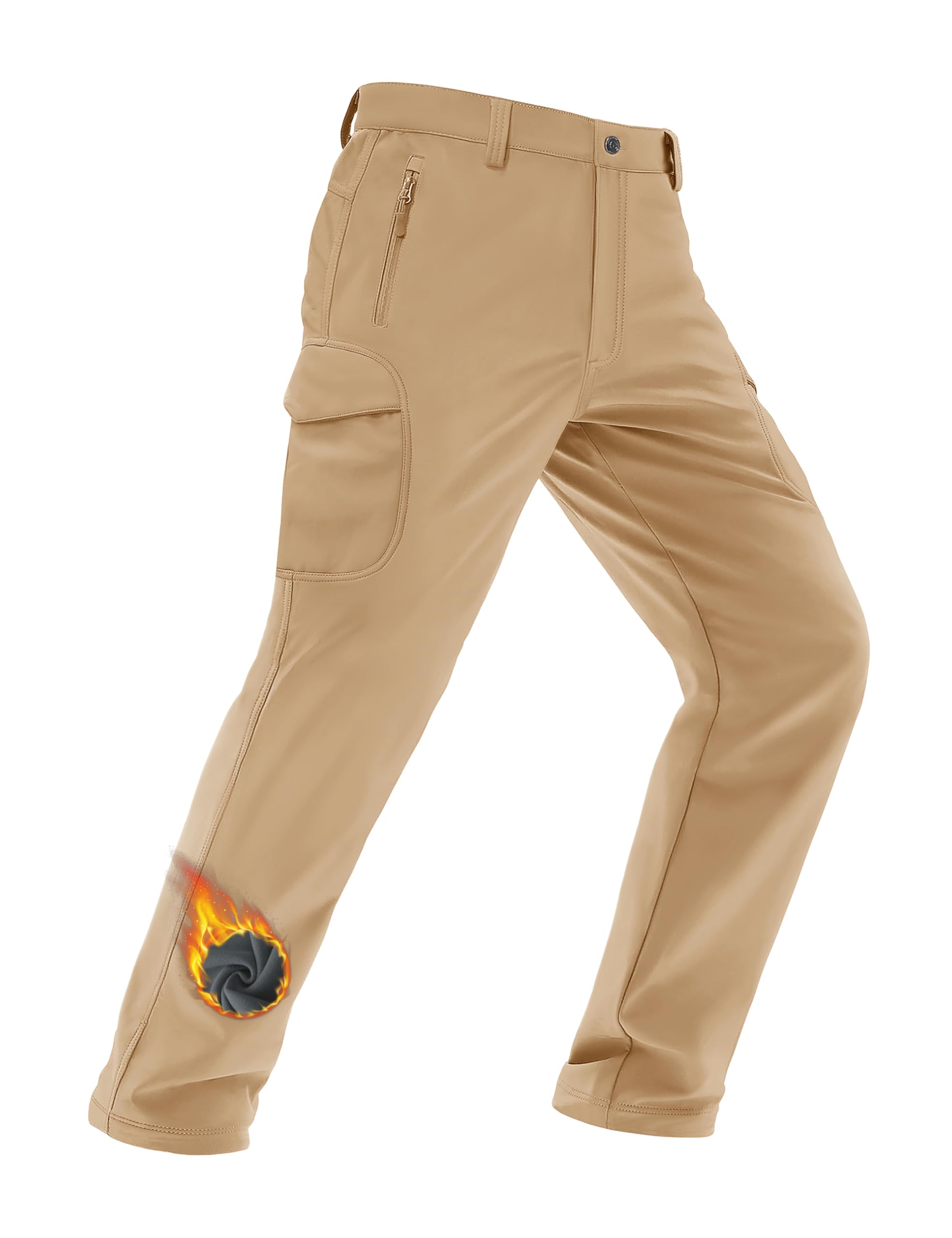 MAGCOMSEN Mens Snowboarding Pants Waterproof Fleece Lined Winter Ski Snow Hiking Pants Men Insulated Thermal Sand, 38