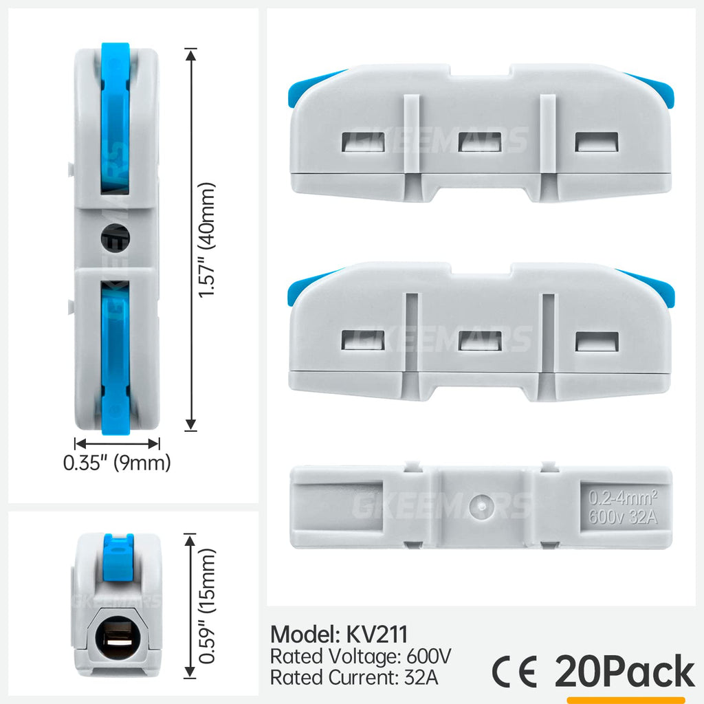Gkeemars 20 Pcs Wire Connector, 1 Conductor Compact Wire Connectors Splicing Connectors For Circuit Inline 24-12 Awg (Blue)