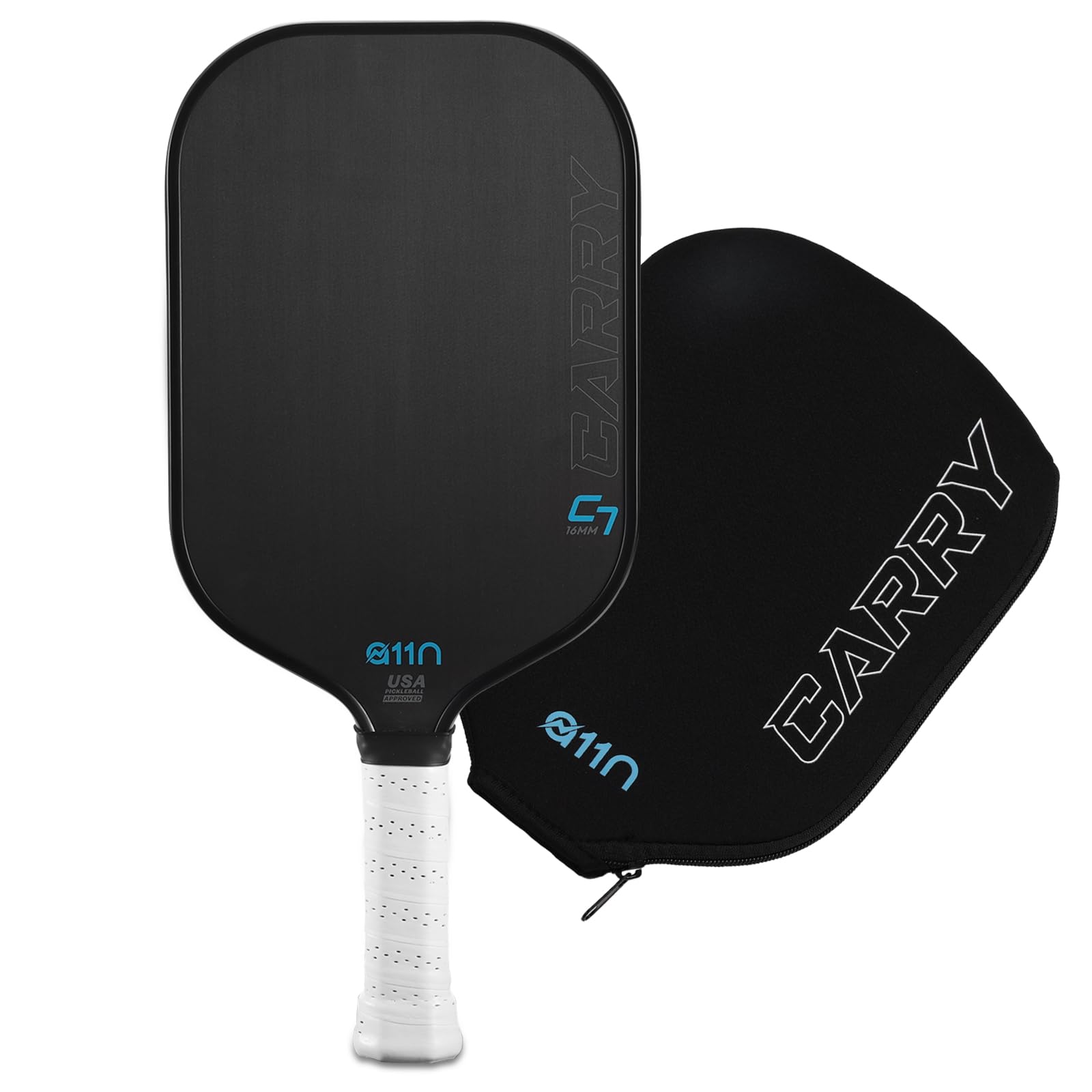 A11N Carry C7 16Mm Pickleball Paddle With Paddle Cover, Raw Carbon Fiber Surface With High Grit & Spin, Minimalistic Style Pickl