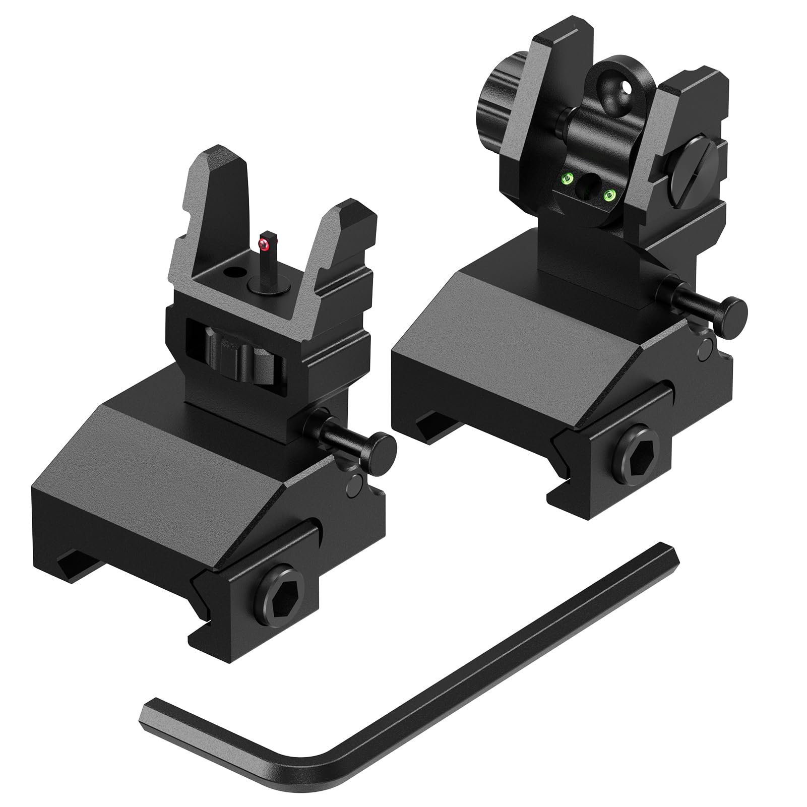 Feyachi S37 Fiber Optic Flip Up Iron Sights with Red Green Dots, Tool-Free Adjustment, Rail Mount Rapid Transition Backup Sights