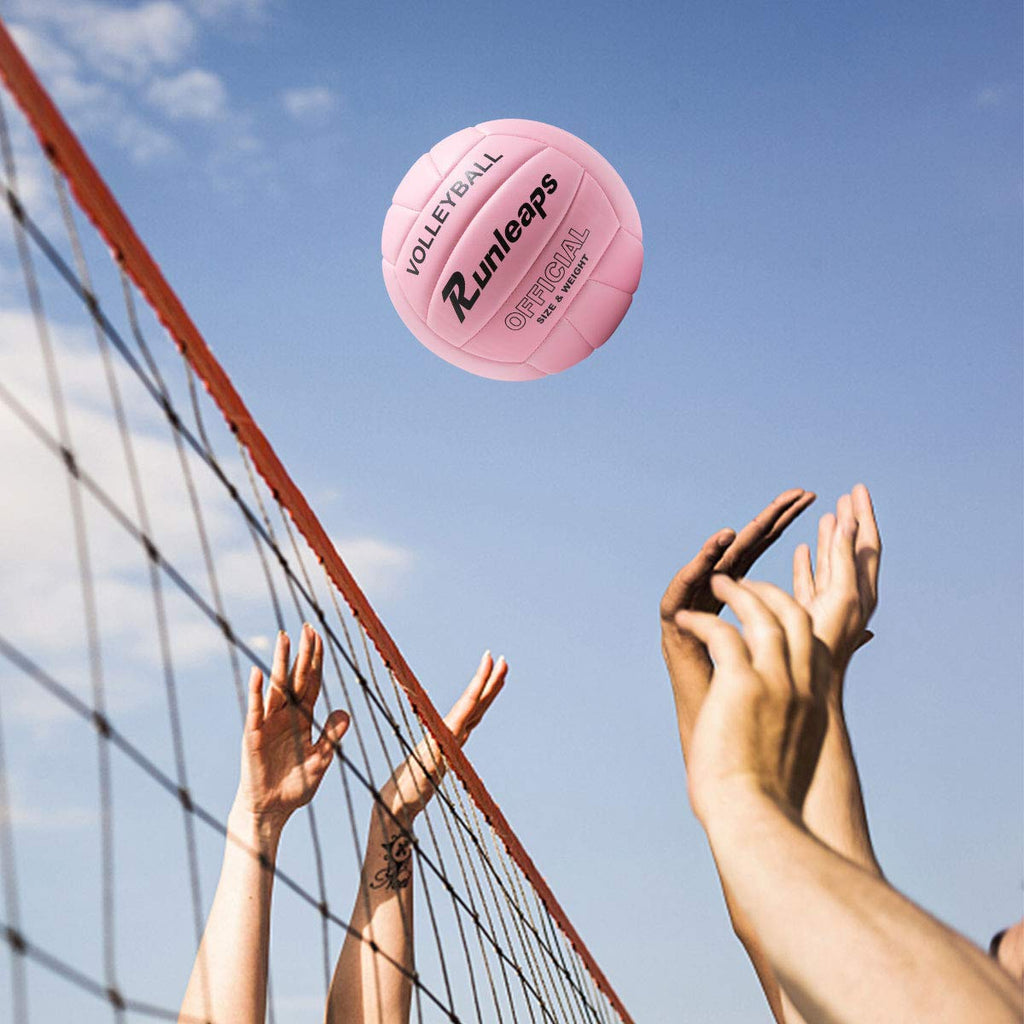 Runleaps Volleyball, Waterproof Indoor Outdoor Volleyball For Beach Game Gym Training (Official Size 5, Pink)