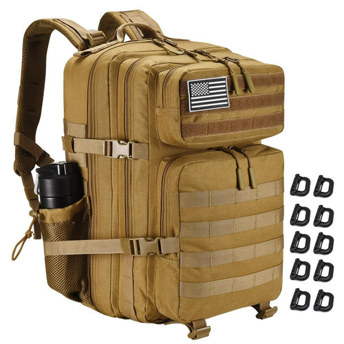 45L Tactical Backpack Khaki for Men Women, Large Military Assault Pack with MOLLE System, Hunting Camping Bug Out Bag, Waterproo