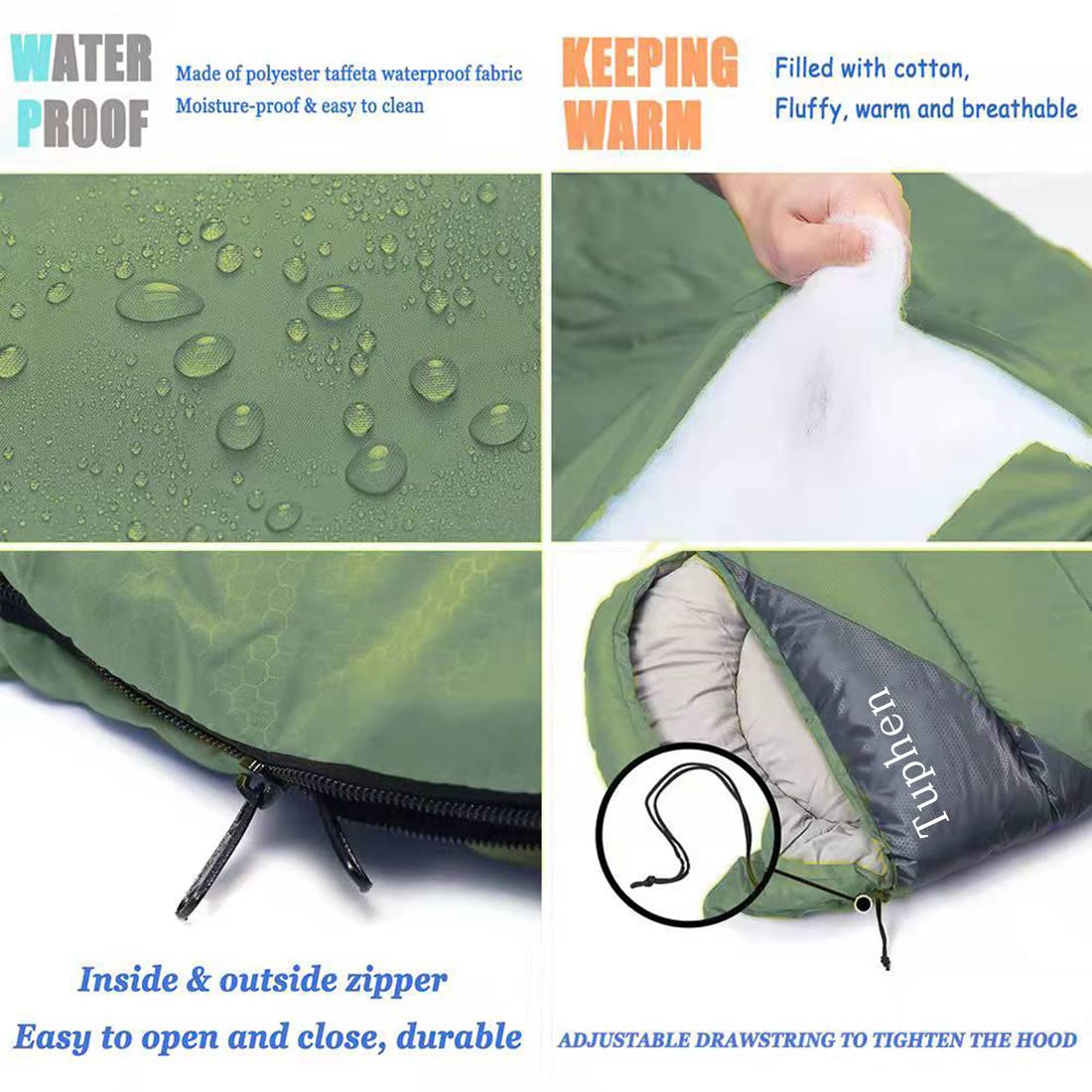 Tuphen- Sleeping Bags For Adults Kids Boys Girls Backpacking Hiking Camping Liner, Cold Warm Weather 4 Seasons Winter, Fall, Spr