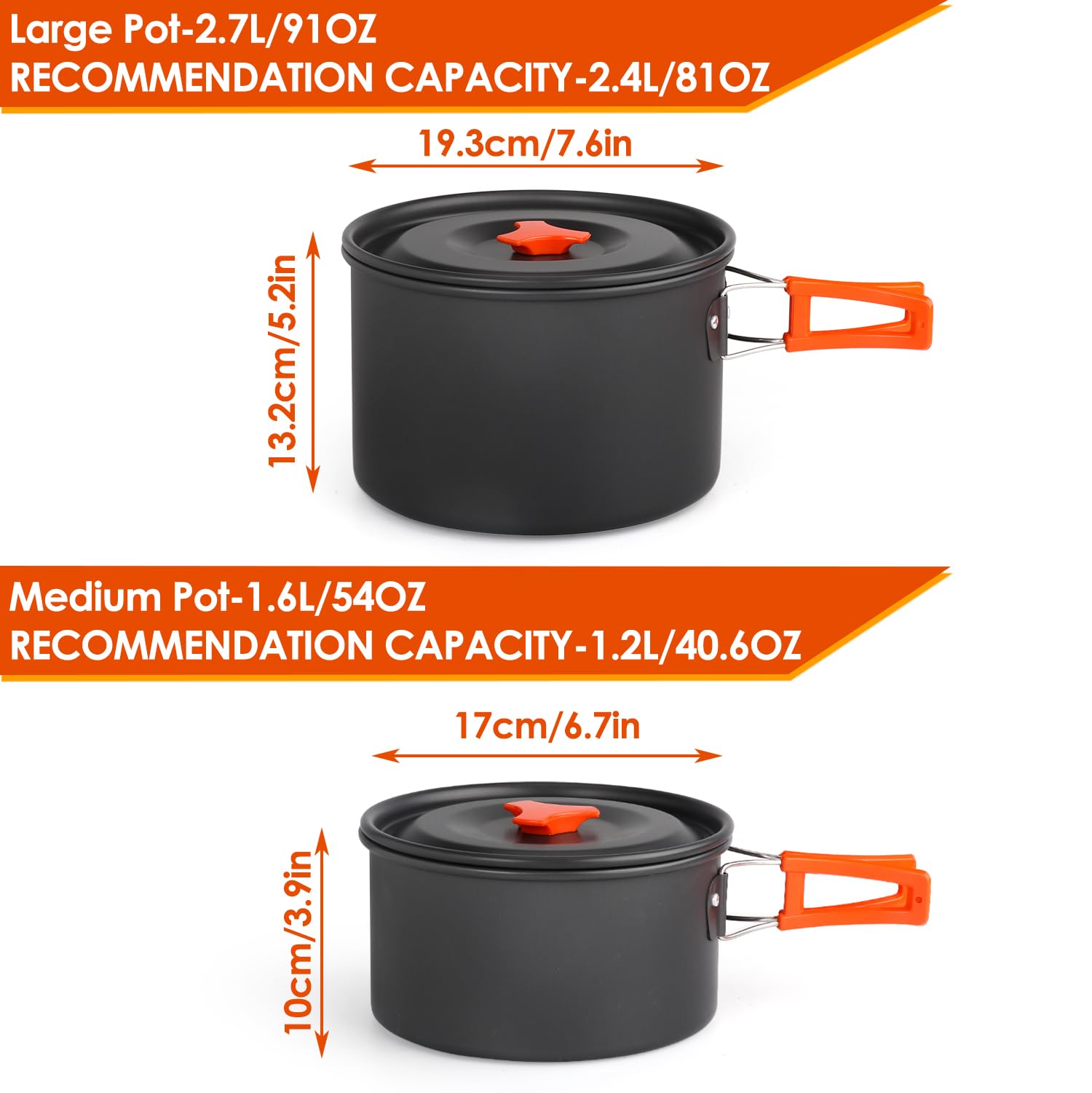 Gutsdoor Camping Cookware Set Lightweight Backpacking Mess Kit, Non-Stick Cooking Equipment Camping Pots And Pans Set With Stora