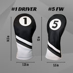 Golf Headcovers Black And White Leather Style 1 & 5 Driver And Fairway Head Cover Fits 460Cc Drivers