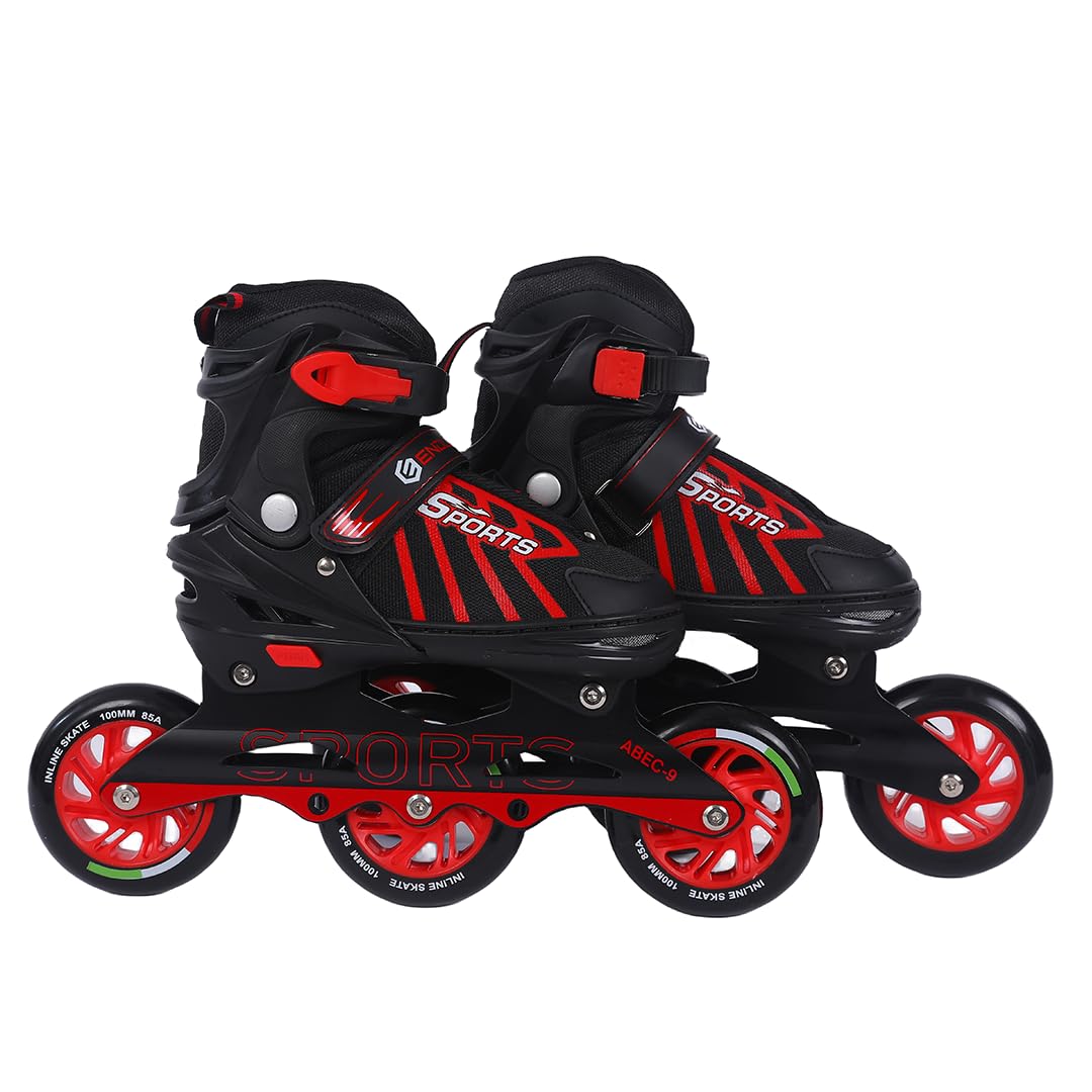 Endless EL1031 Inline Adjustable Skate | Color: Red | Size: Medium (US1-US5) | for Kids 6 to 12 Years | Aluminium Chassis & 100m