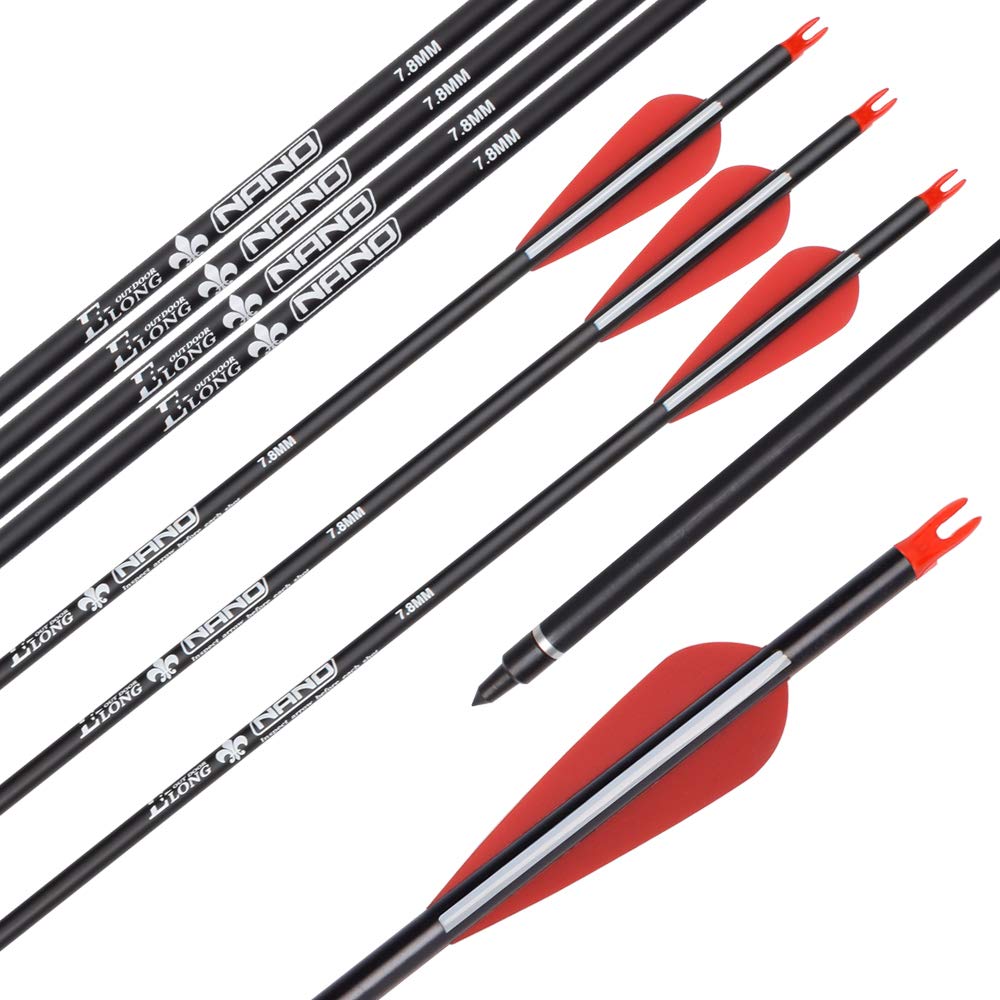 Ylsio Archery Carbon Arrow Hunting Target Practice Arrows 26 Inch With Removable Tips For Compound & Recurve Bow Spine 500 6Pcs