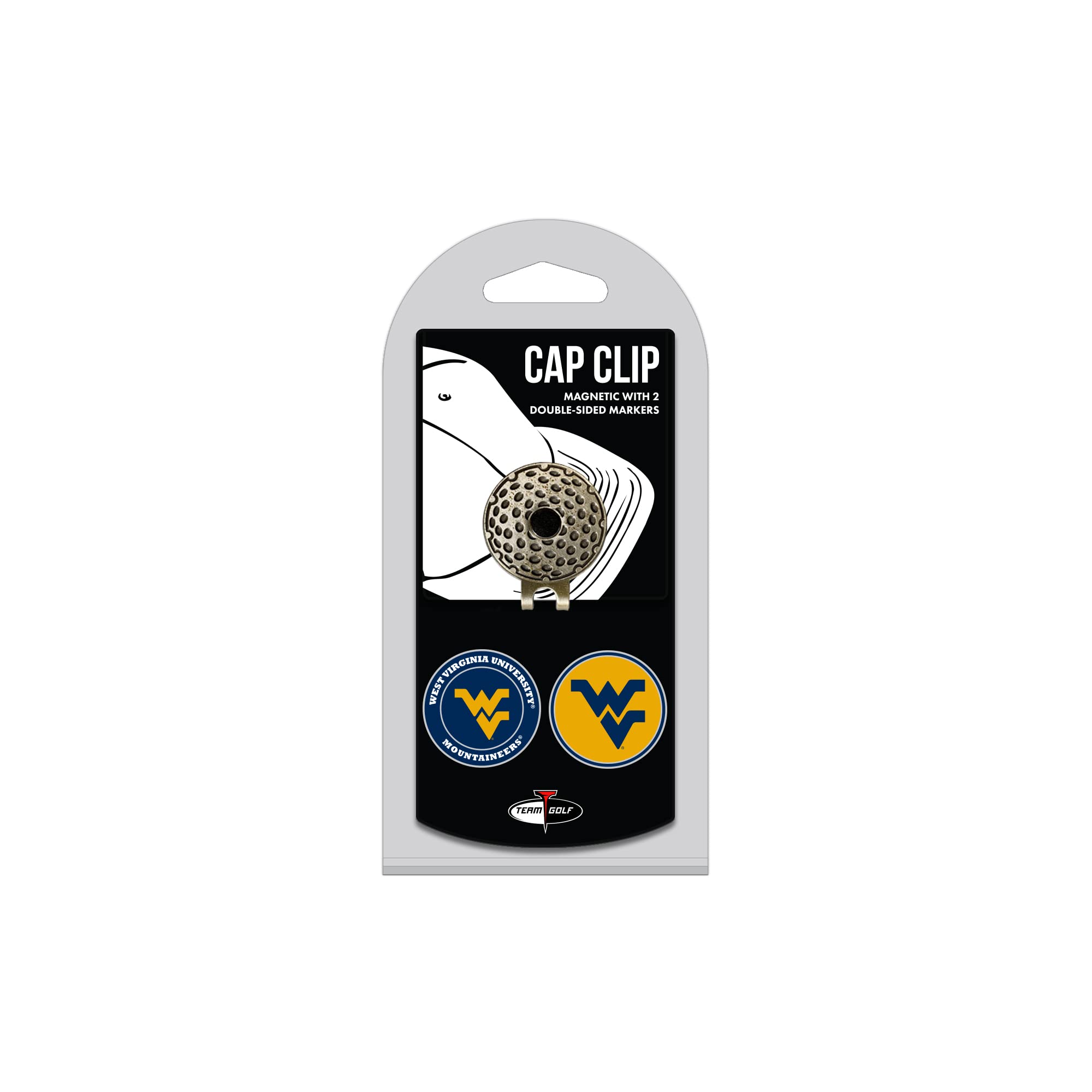 Team Golf NCAA West Virginia Mountaineers Cap Clip With 2 Golf Ball Markers Golf Cap Clip with 2 Removable Double-Sided Enamel M