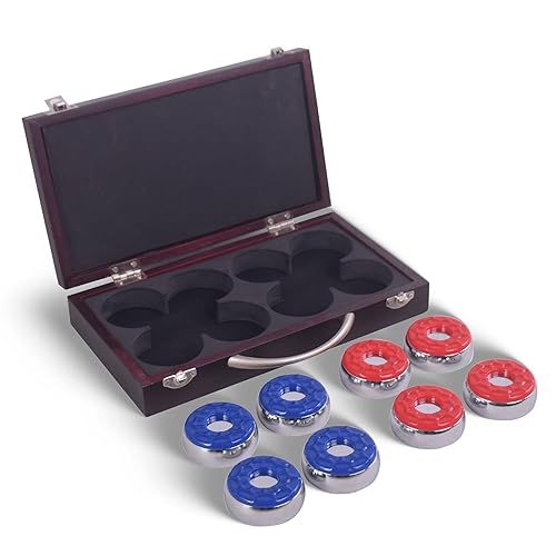 Hathaway Shuffleboard Pucks With Case (Set Of 8), Dark Cherry Finish