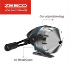 Zebco 606 Salt Fisher Spincast Reel and Fishing Rod Combo, 7-Foot 2-Piece Telescopic Rod, Med-Heavy Power, Mod-Fast Action, Size