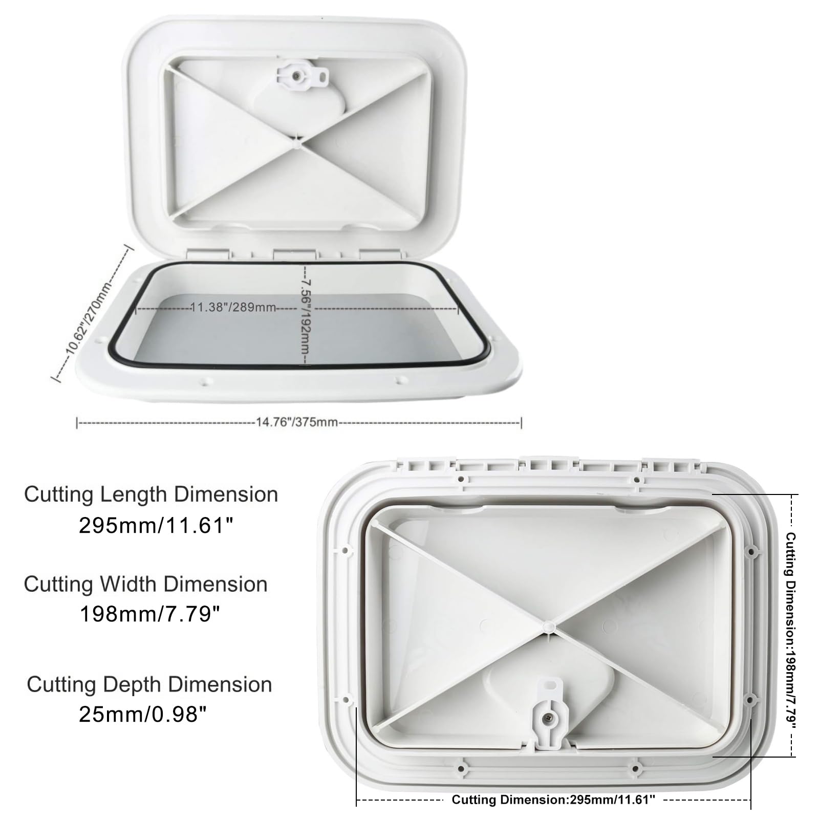 Yaemarine Marine Access Hatch Boat Deck Lid 10-5/8''X14-3/4'' Rv (270Mm X 375Mm) White