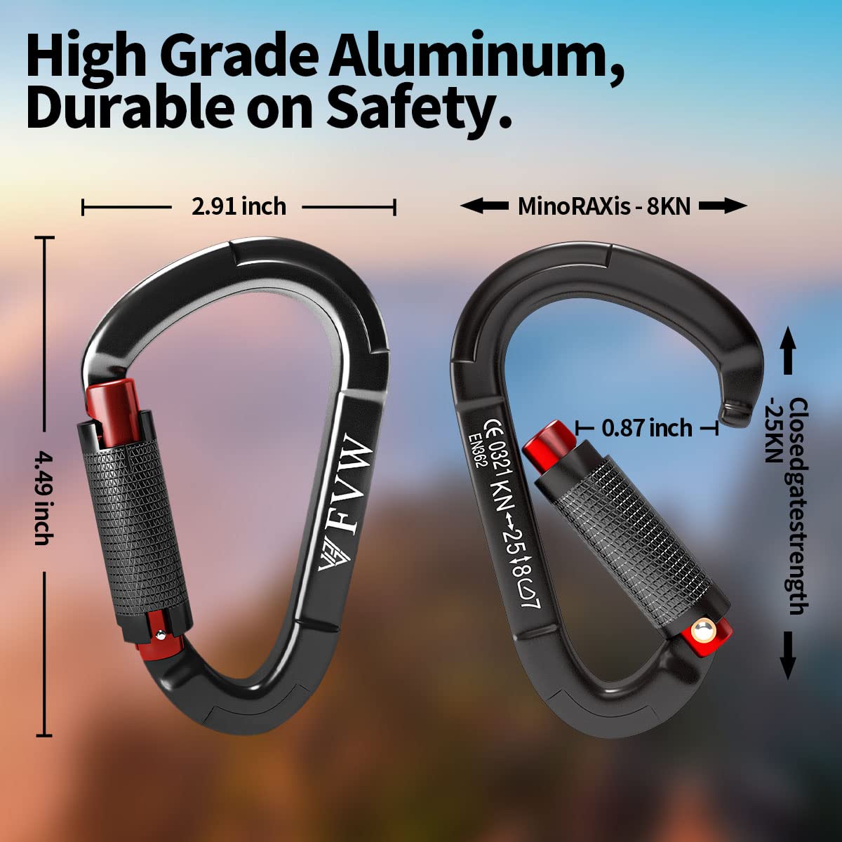 Fvw 10 Pack Auto Locking Rock Climbing Carabiner Clips, 25Kn (5620 Lbs) Heavy Duty Caribeaners For Rappelling Swing Rescue & Gym