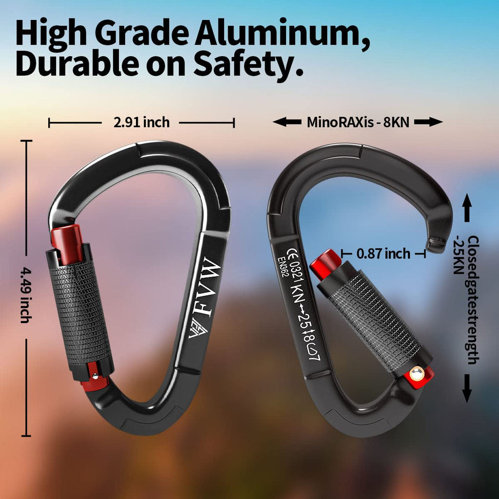 Fvw Auto Locking Rock Climbing Carabiner Clips, 5 Pack 25Kn (5620 Lbs) Heavy Duty Caribeaners For Rappelling Swing Rescue & Gym