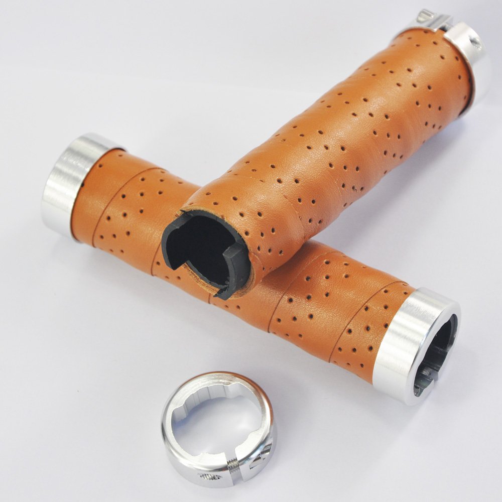 Upanbike Bike Grips Leather Double Lock On Fit 22.2Mm Handlebar Grips For Mountain Bike Road Bicycle
