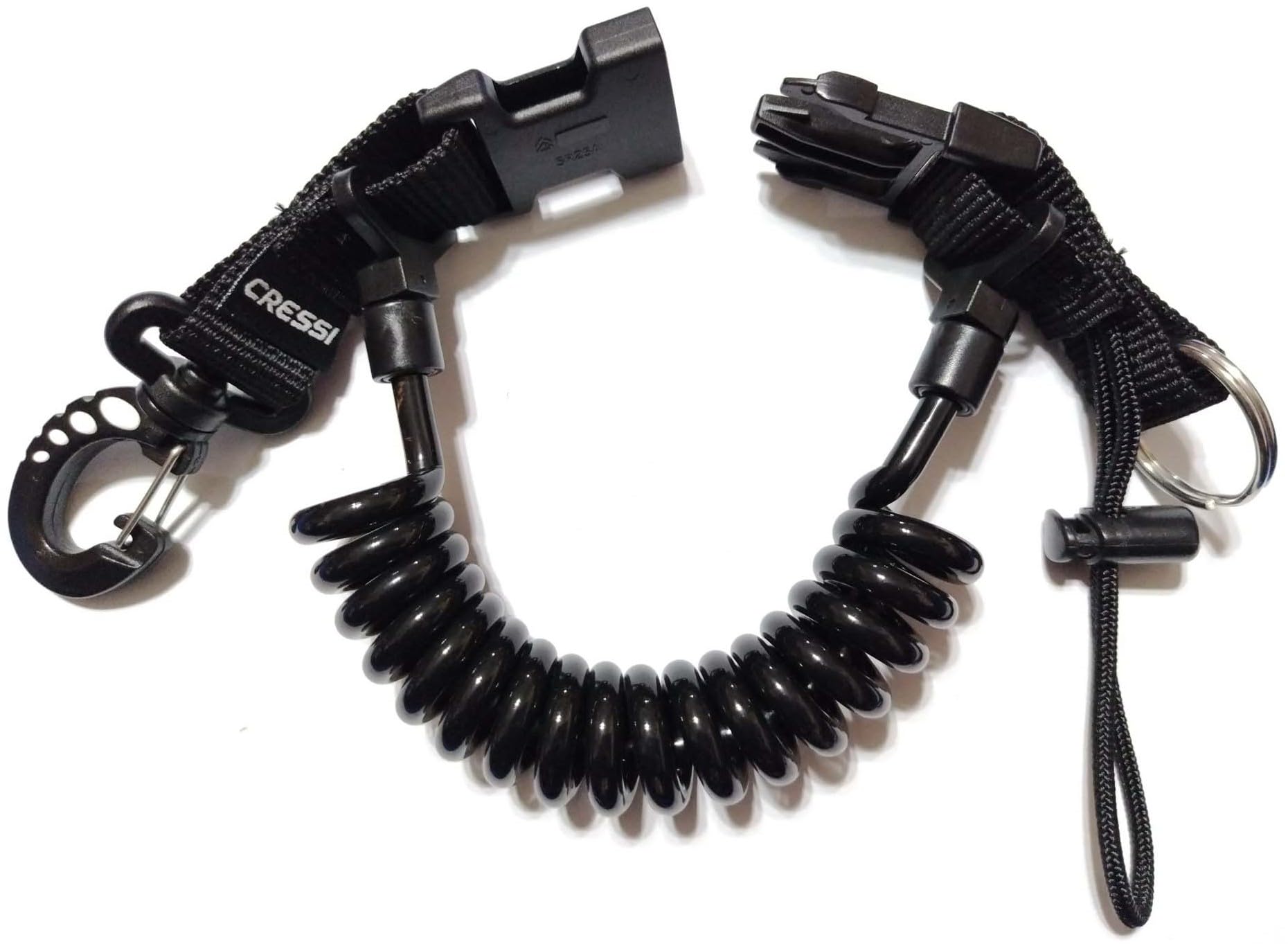 Cressi Coiled Lanyard for Securing Equipment to BCD - Quick Release - Lanyard with Split Ring and Snap - Designed in Italy
