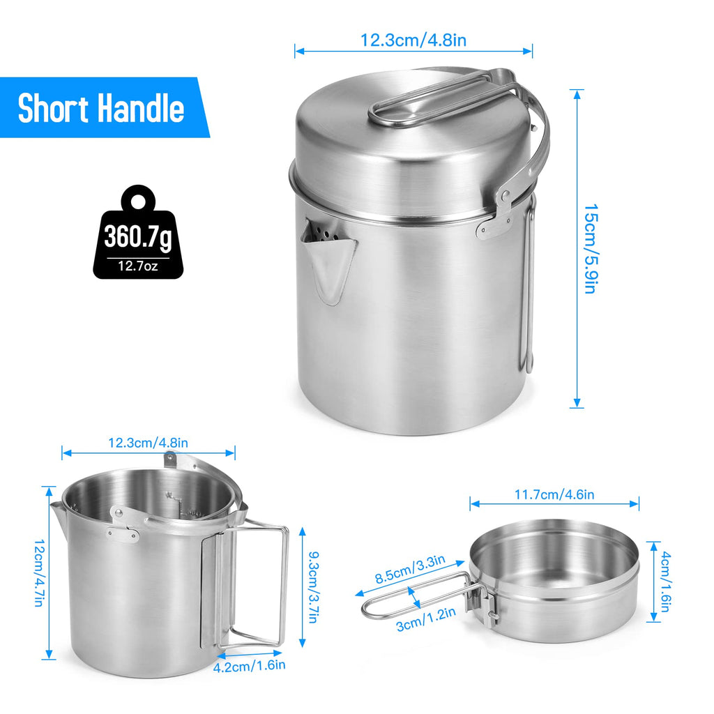 Lixada Camping Pot Stainless Steel Lightweight Kettle Bottle Cup Or Pot With Foldable Handle And Dual Use Cover For Camping Hiki