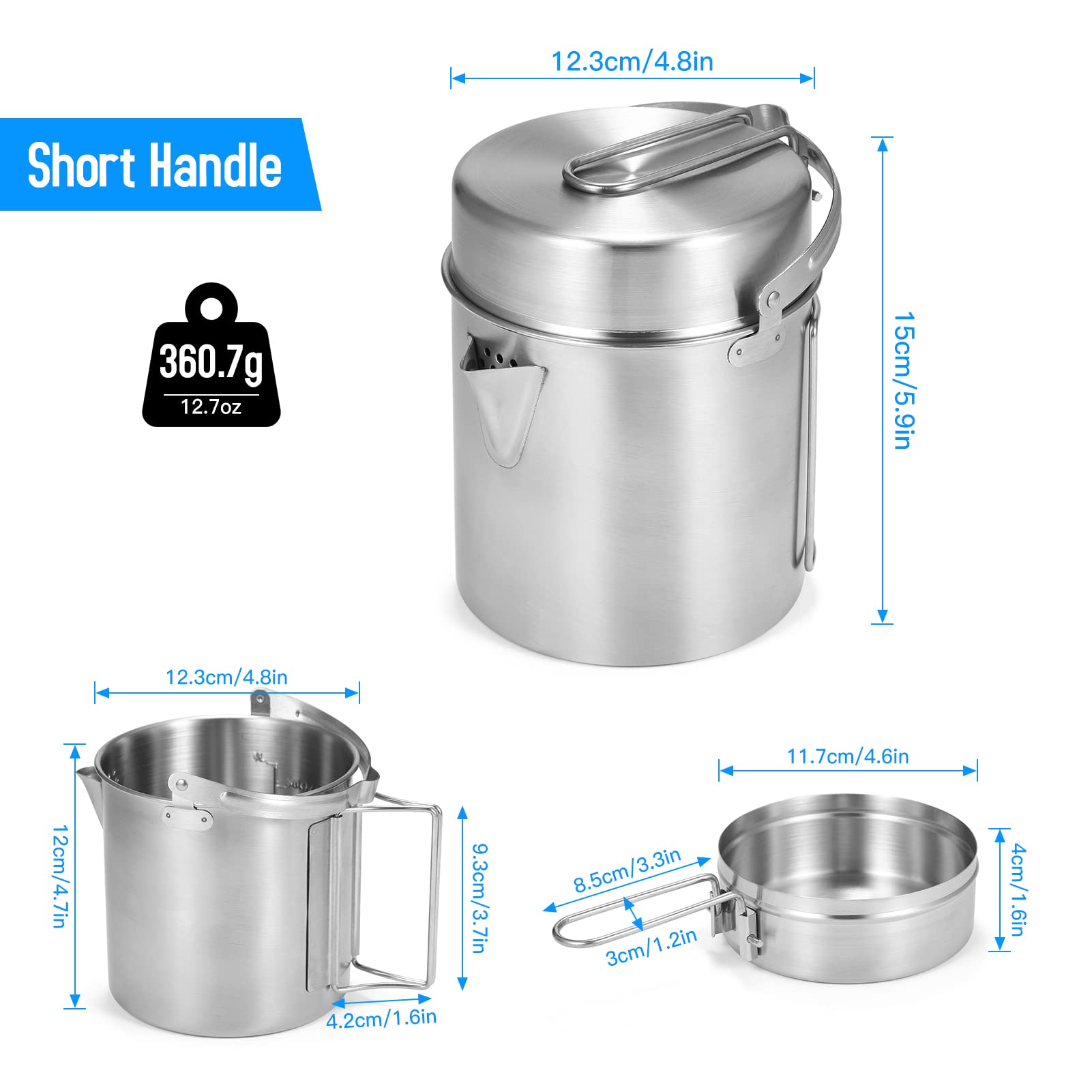 Lixada Camping Pot Stainless Steel Lightweight Kettle Bottle Cup Or Pot With Foldable Handle And Dual Use Cover For Camping Hiki