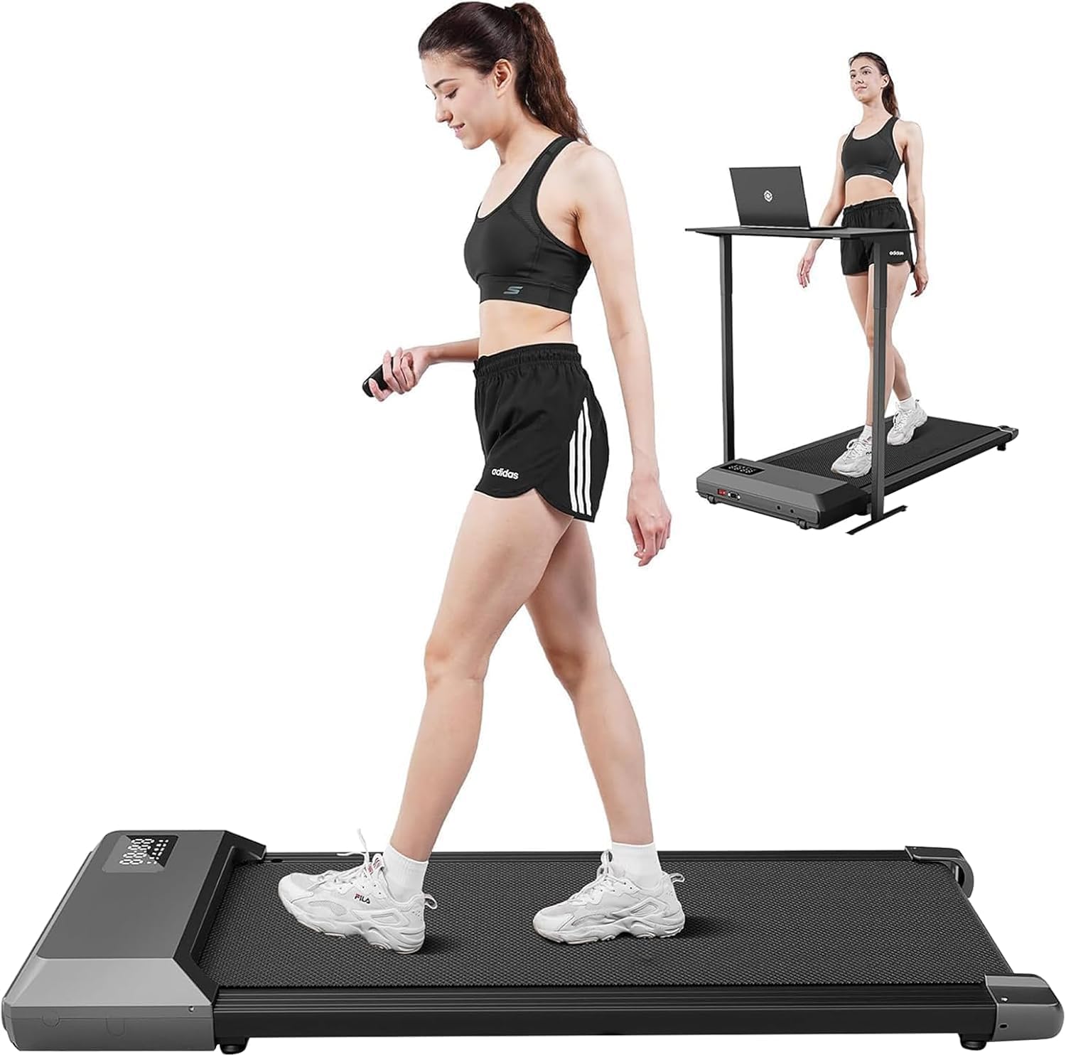 Deerrun Walking Pad, 2025 Smart Under Desk Treadmill, Mini Walk Pads For Home/Office, 2 In 1 Walking Pad Treadmills With Led Dis