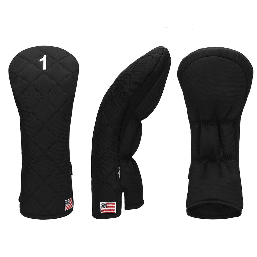 Golf Head Covers (3Pcs) Driver Fairway #3 Hybrid For Club Mens (Black)