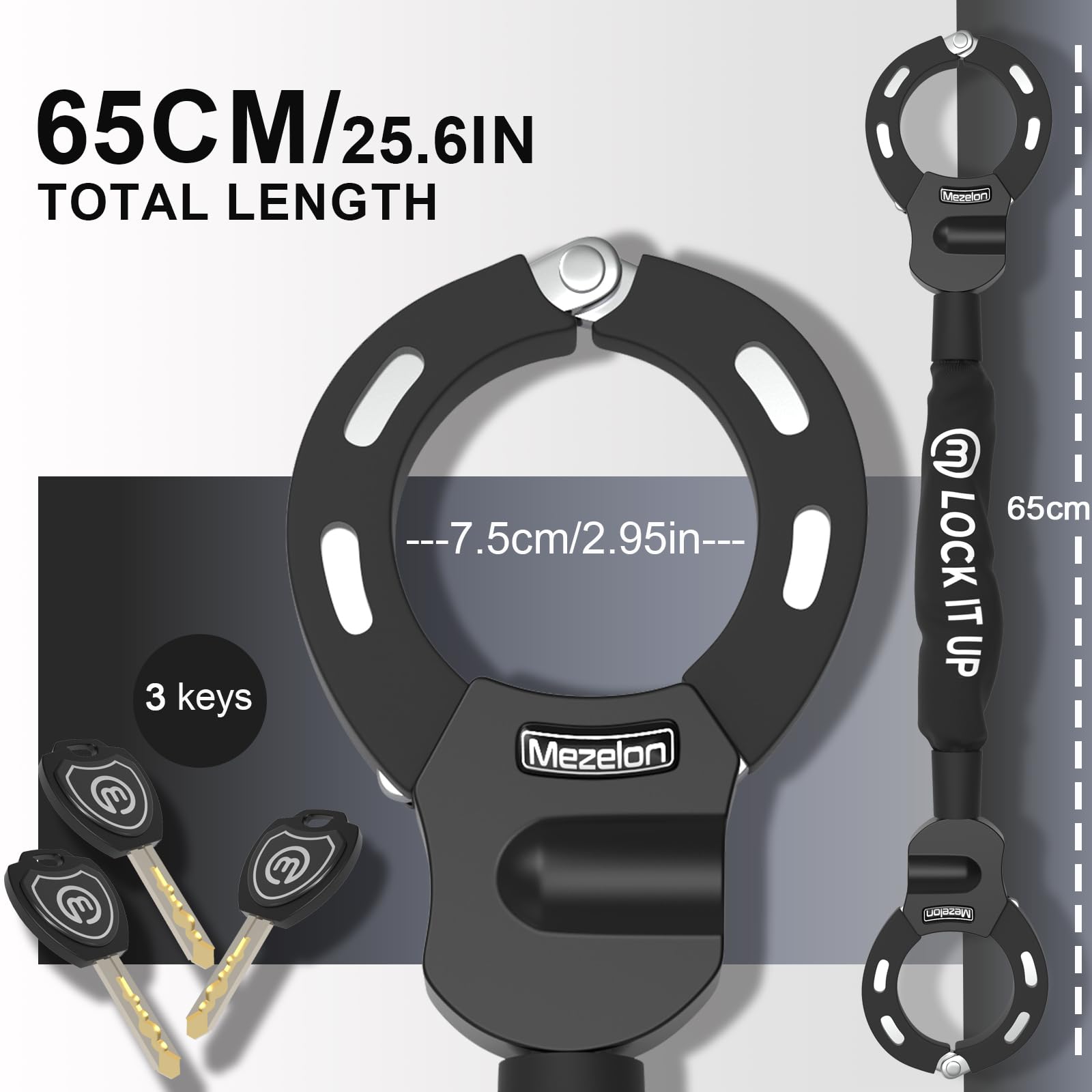Mezelon Electric Scooter Lock, 8Mm Chain Lock Bike Locks Heavy Duty Anti Theft With 3 Keys For E-Bike/Electric Scooters