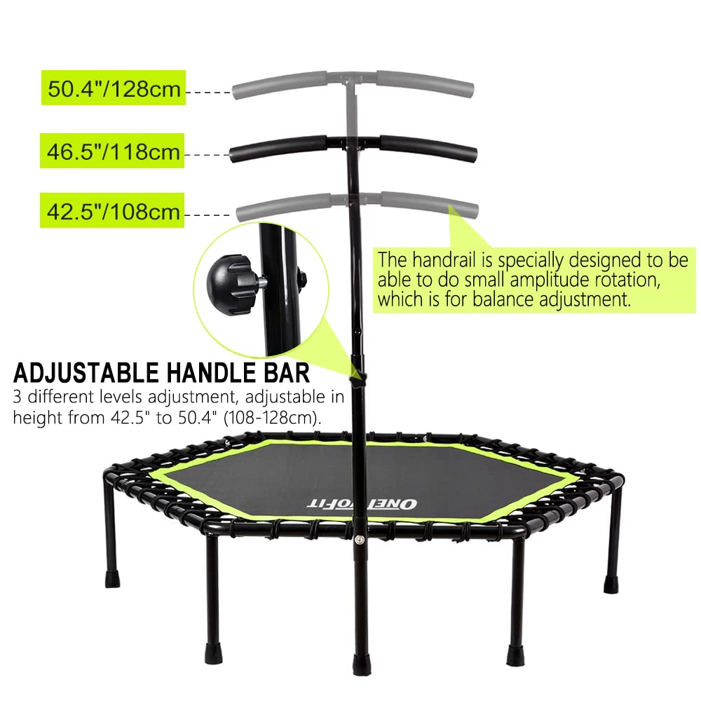Onetwofit 48'' Silent Mini Trampoline With Adjustable Handle Bar Fitness Trampoline Bungee Rebounder Jumping Cardio Trainer Work