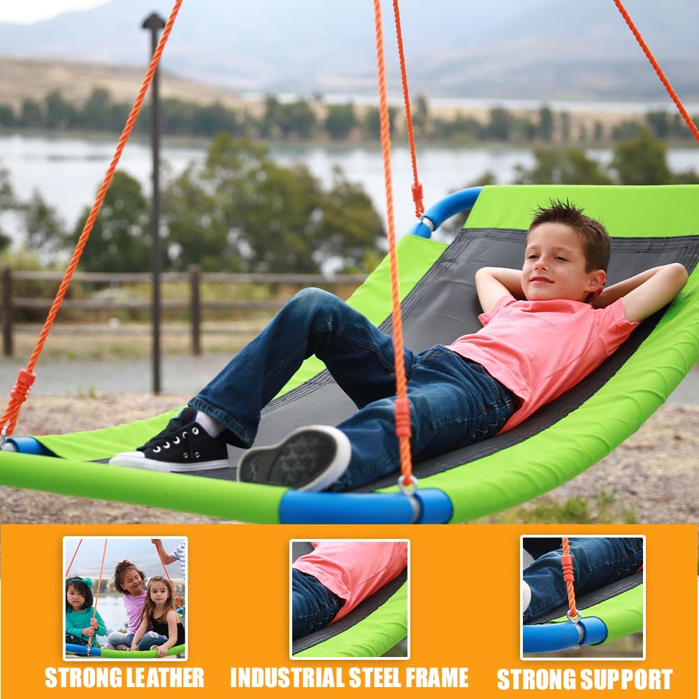 Giant 700Lb 60 Inch Saucer Tree Swing For Kids Adults - Green Weight Capacity Durable Steel Frame Waterproof Adjustable Ropes Ea
