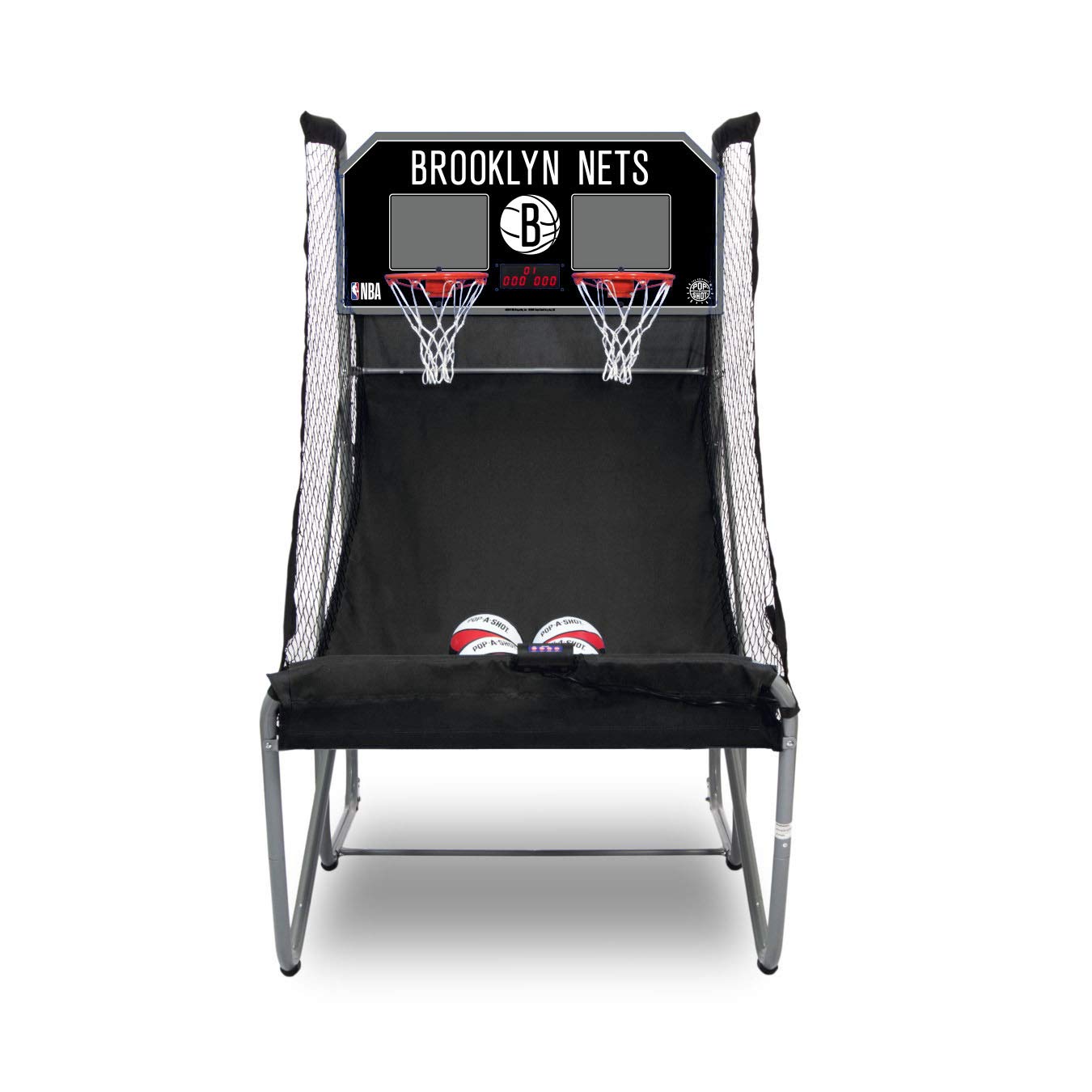 Pop-A-Shot - Home Dual Shot with Brooklyn Nets NBA Graphics l Sensor Scoring l 16 Game Modes l 7 Balls l Foldable Storage l for 