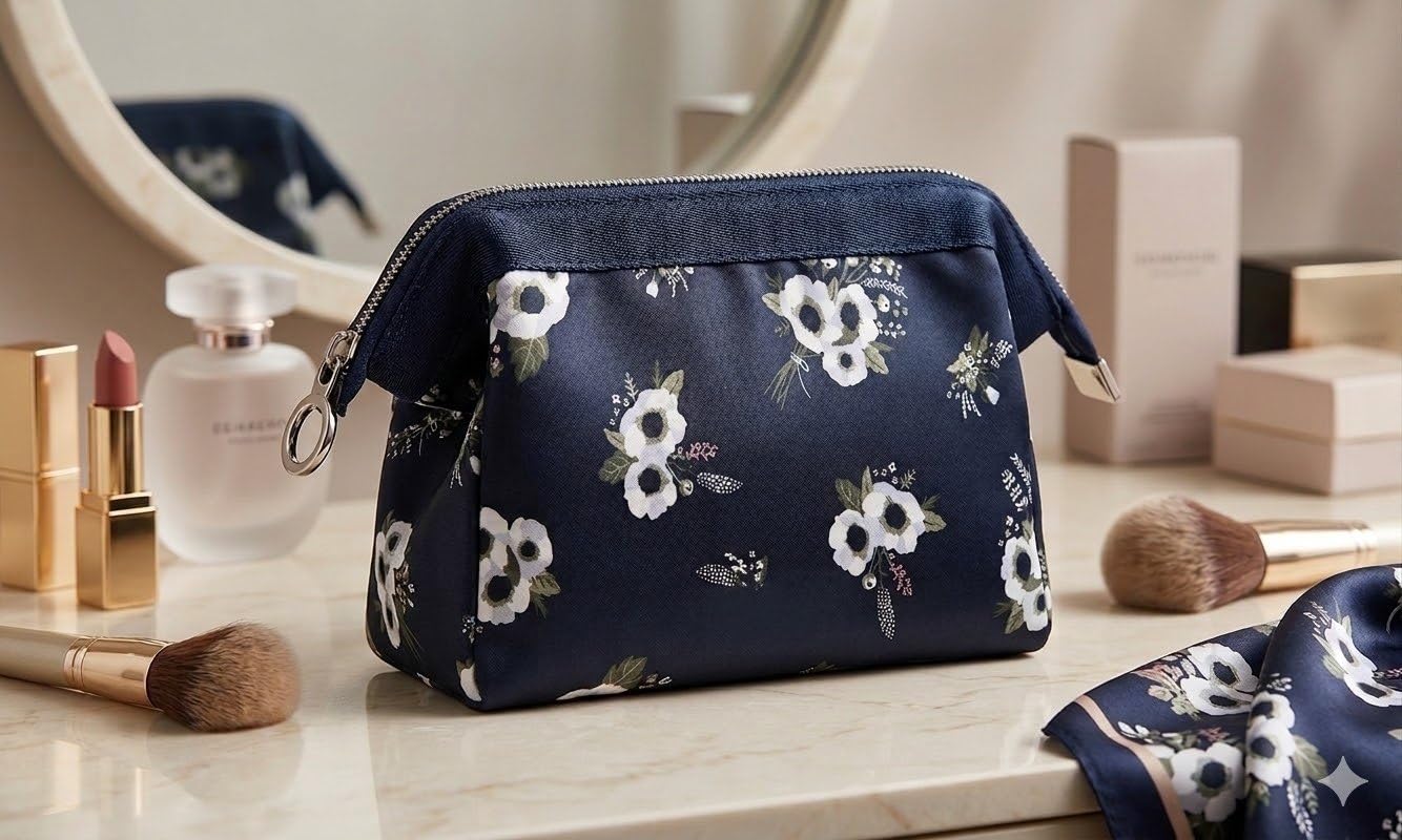Cosmetic Toiletry Makeup Pouch With Portable Travel Multipurpose WaterResistant Zipper Makeup Brush Bags  Black Flower Rspbf4