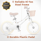Petimini 16 Inch Little Kids Bike for Age 4 5 6 7 Years Old Girls Retro Vintage Style Bicycles with Basket Training Wheels and B