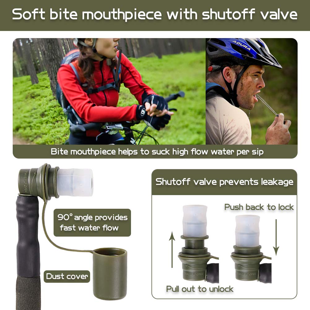 2L Hydration Bladder, Bpa Free Water Bladder For Hiking Backpack 2 Liter Military Green Water Storage Bag With Insulated Tube, H