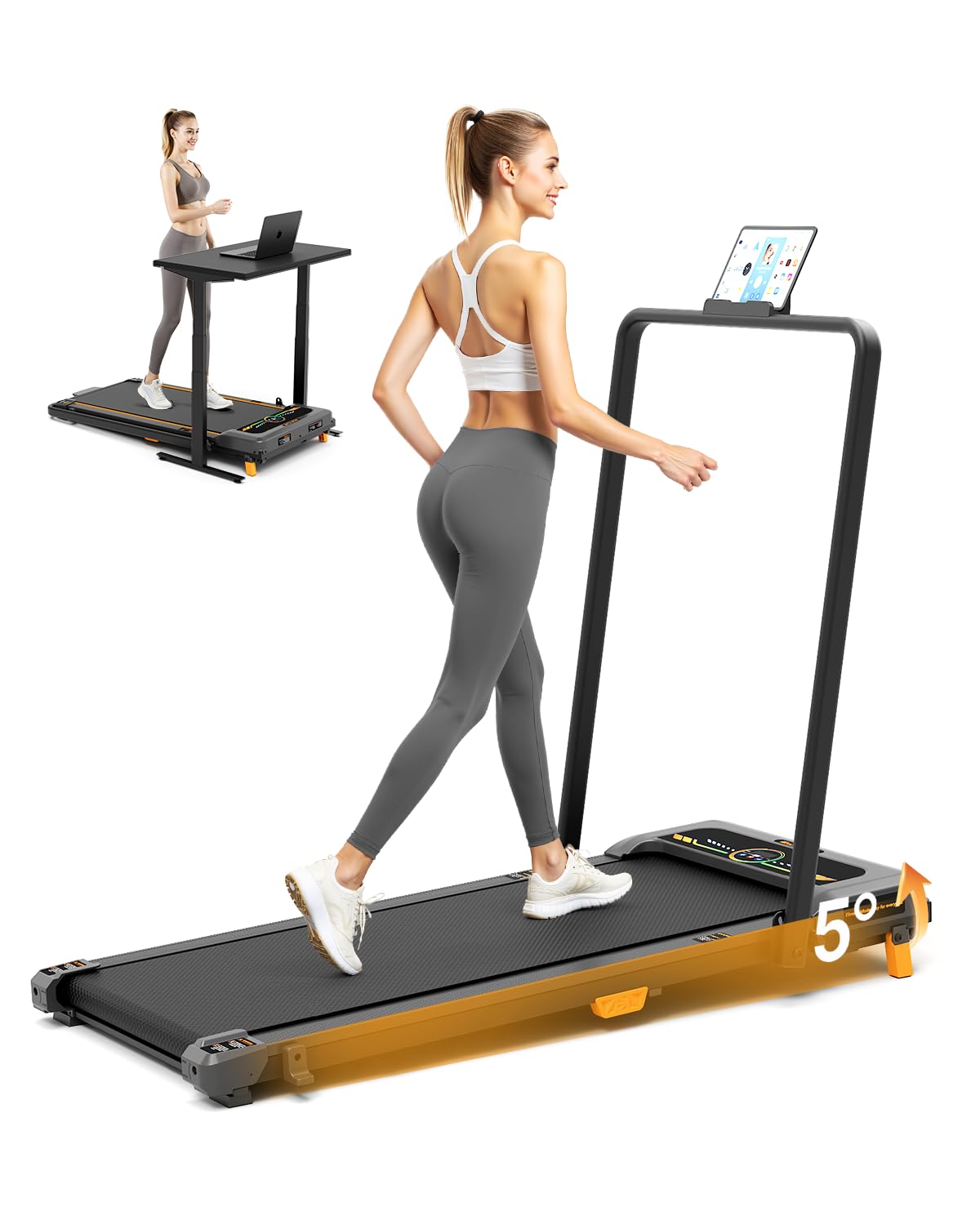 Walking Pad Treadmill, Walkwake 8% Incline Walking Pads, Compact Under Desk Treadmill For Home, 330Lb Capacity 2.5Hp Running Mac