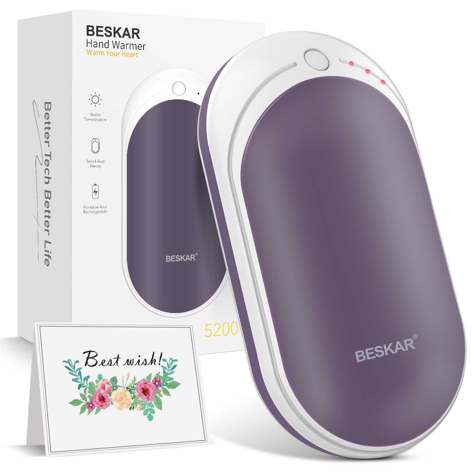 Beskar Rechargeable Hand Warmer, Electric Hand Heater, Double-Sided Heating, Usb Quick Charge, Portable Pocket Hand Warmer For O