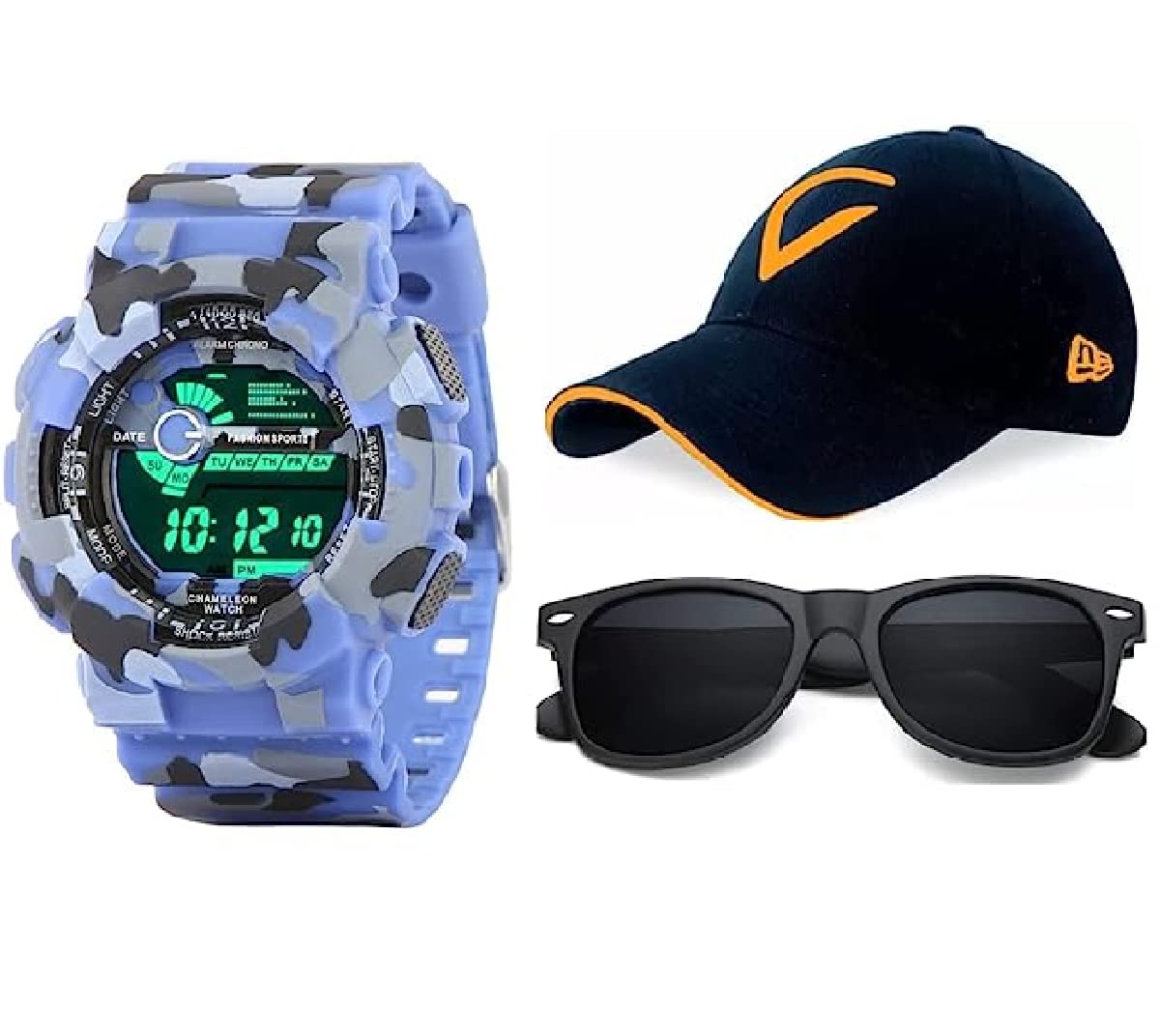 Selloria [Brand  Digital Sports Watch, MultiFunctional Watch For Boys & Men With Cap And Sunglasses, Combo Pack Of 3 (Blue)