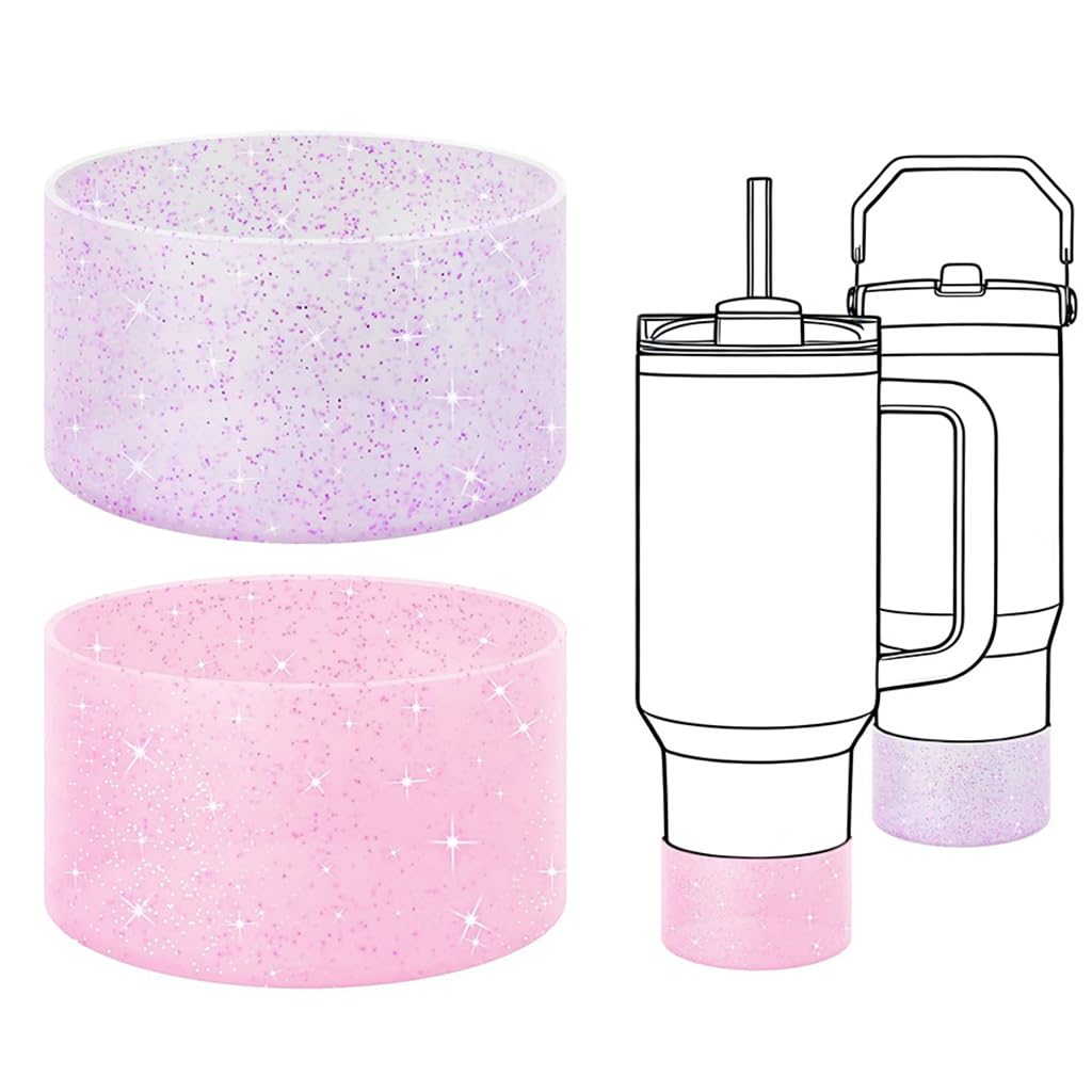 Hasthip 2Pcs Glitter Silicone Cup Bottom Sleeves 7.5Cm Protective AntiSlip Boot Sleeve For 30Oz 40Oz Stanley Tumbler, Glitterin
