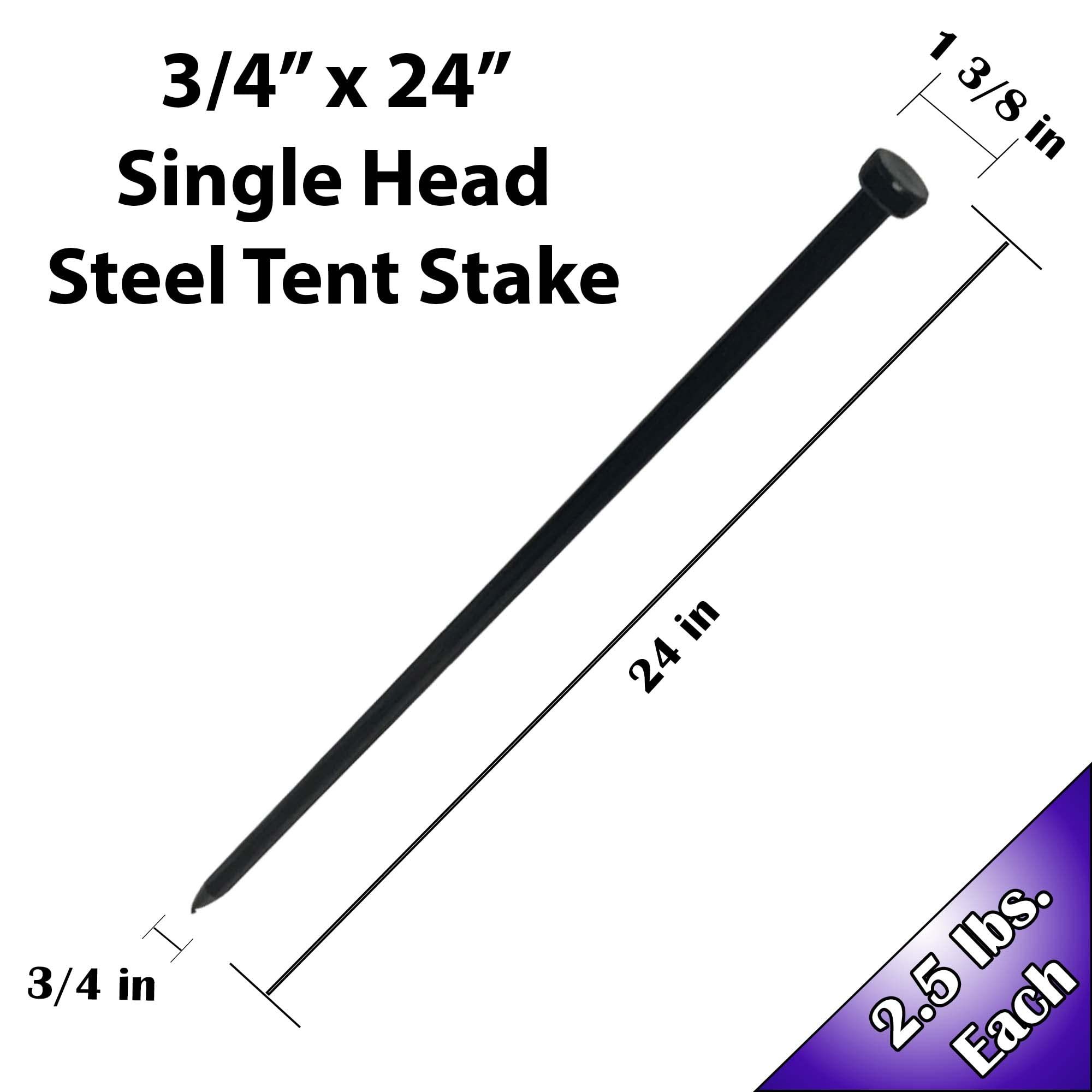 Moose Supply Single Head Metal Tent Stakes Heavy Duty Steel Ground Stake, Versatile Spikes To Anchor Commercial Inflatables, Eve