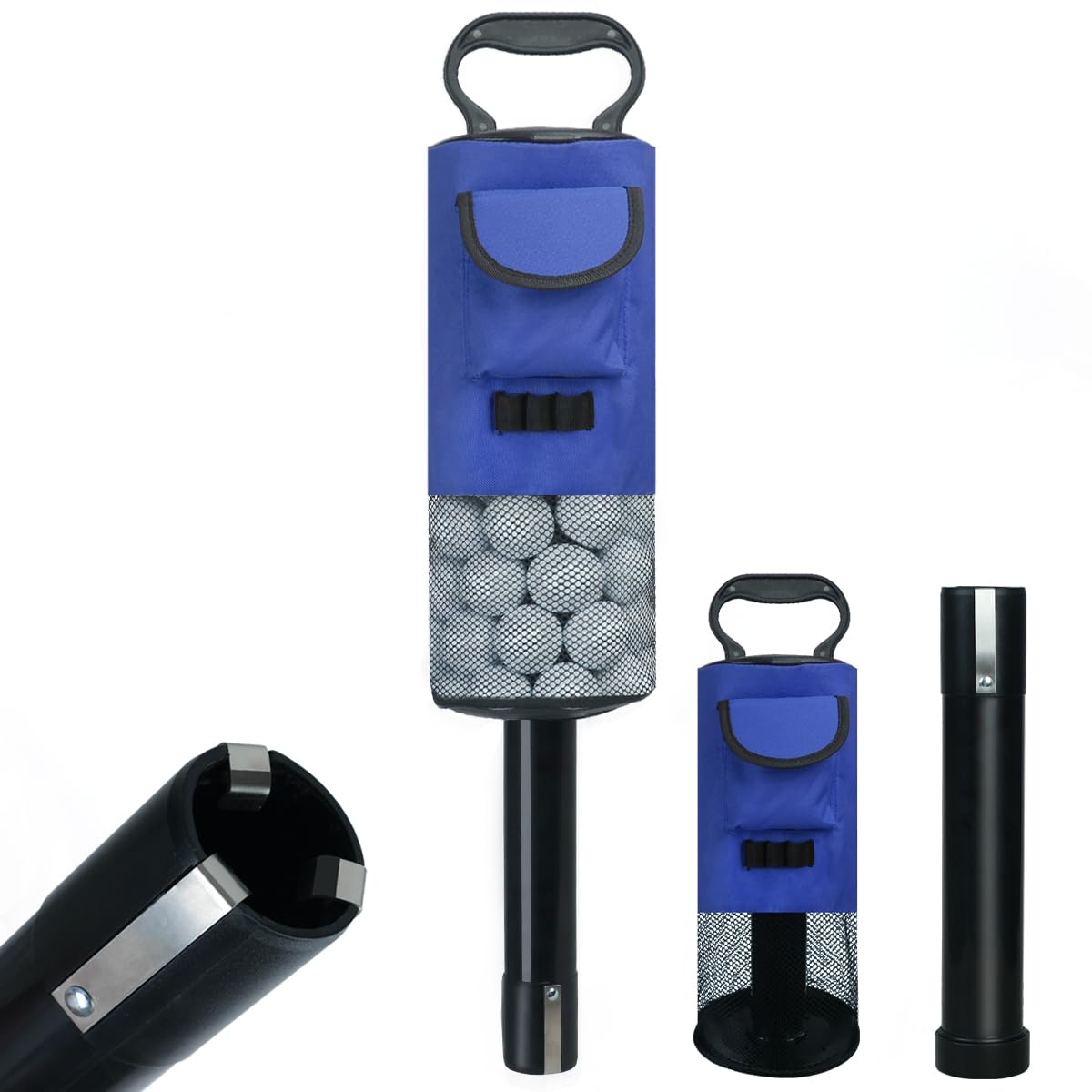 How True Golf Ball Retriever, Portable Shag Bag Golf Ball Pick Up With Removable Plastic Tube, Pocket Shagger Storage, Blue