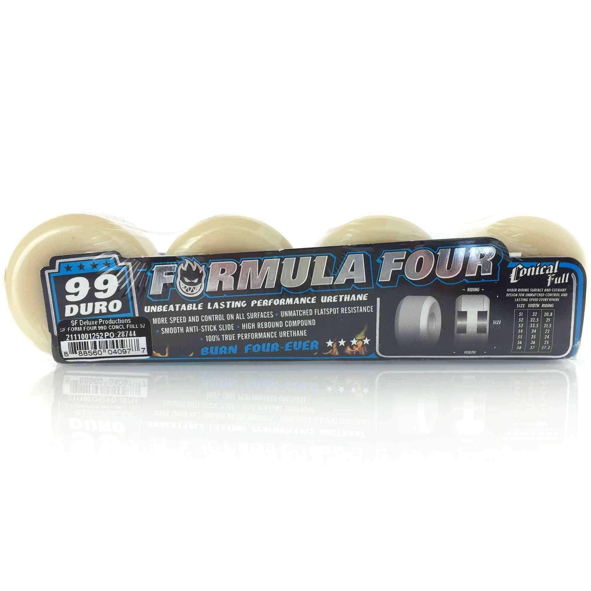 Spitfire Formula Four Conical Full 99Du Skateboard Wheel 52Mm White