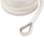 Novelbee 3/8 Inch X 200 Feet Double Braid Nylon Anchor Line With Stainless Steel Thimble And Plastic Chuck (White)