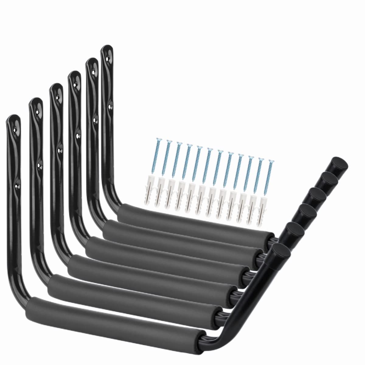 Whrsinlor Kayak Heavy Duty Storage Hooks, 15Inch Jumbo Arm Wall Mounted Canoe Storage Hanger 6 Pack Utility Organizer For Paddle