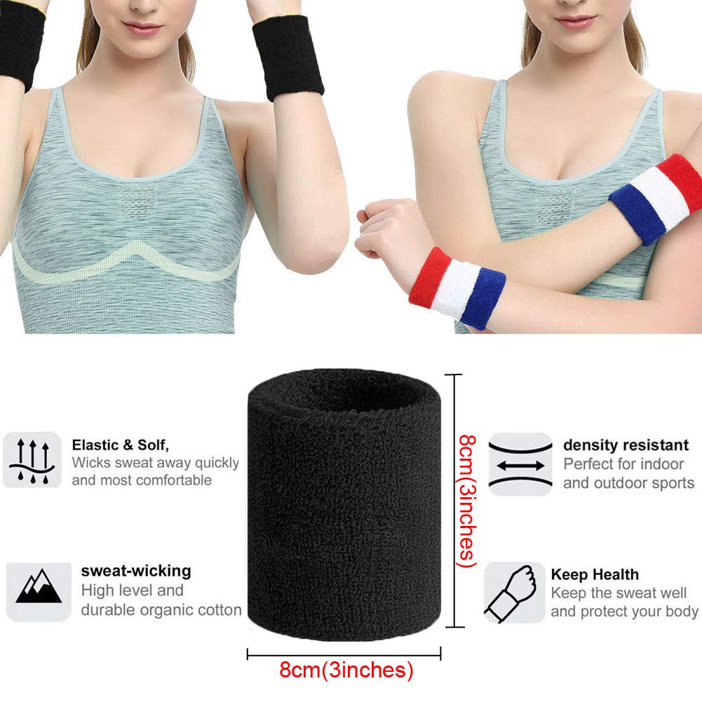 Hanerdun Wrist Sweatbands Thick Terry Cloth Wristbands For Men And Women Athletic Sweat Bands For Sports Tennis Gym Basketball O
