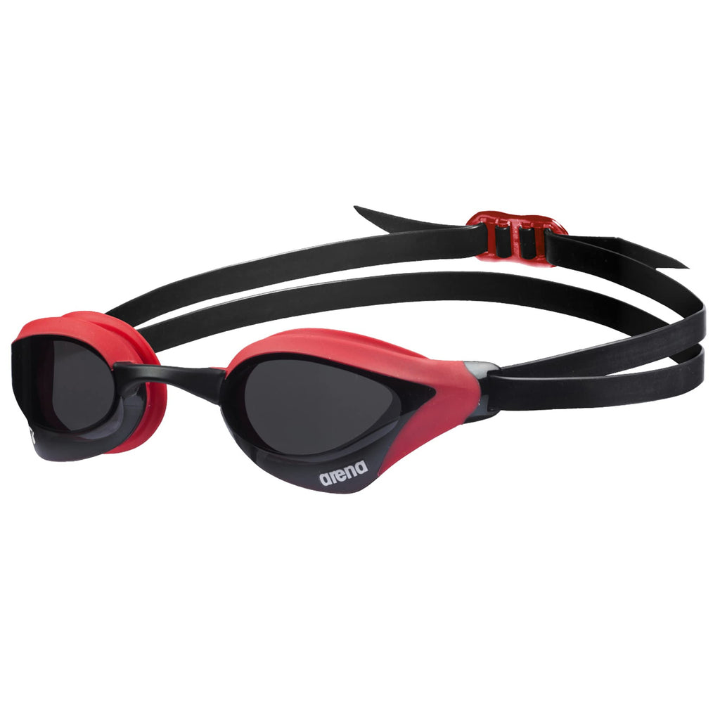 Arena Unisex Cobra Core Swipe Anti-Fog Racing Swim Goggles For Men And Women Polycarbonate Non-Mirror Lens, Smoke/Red