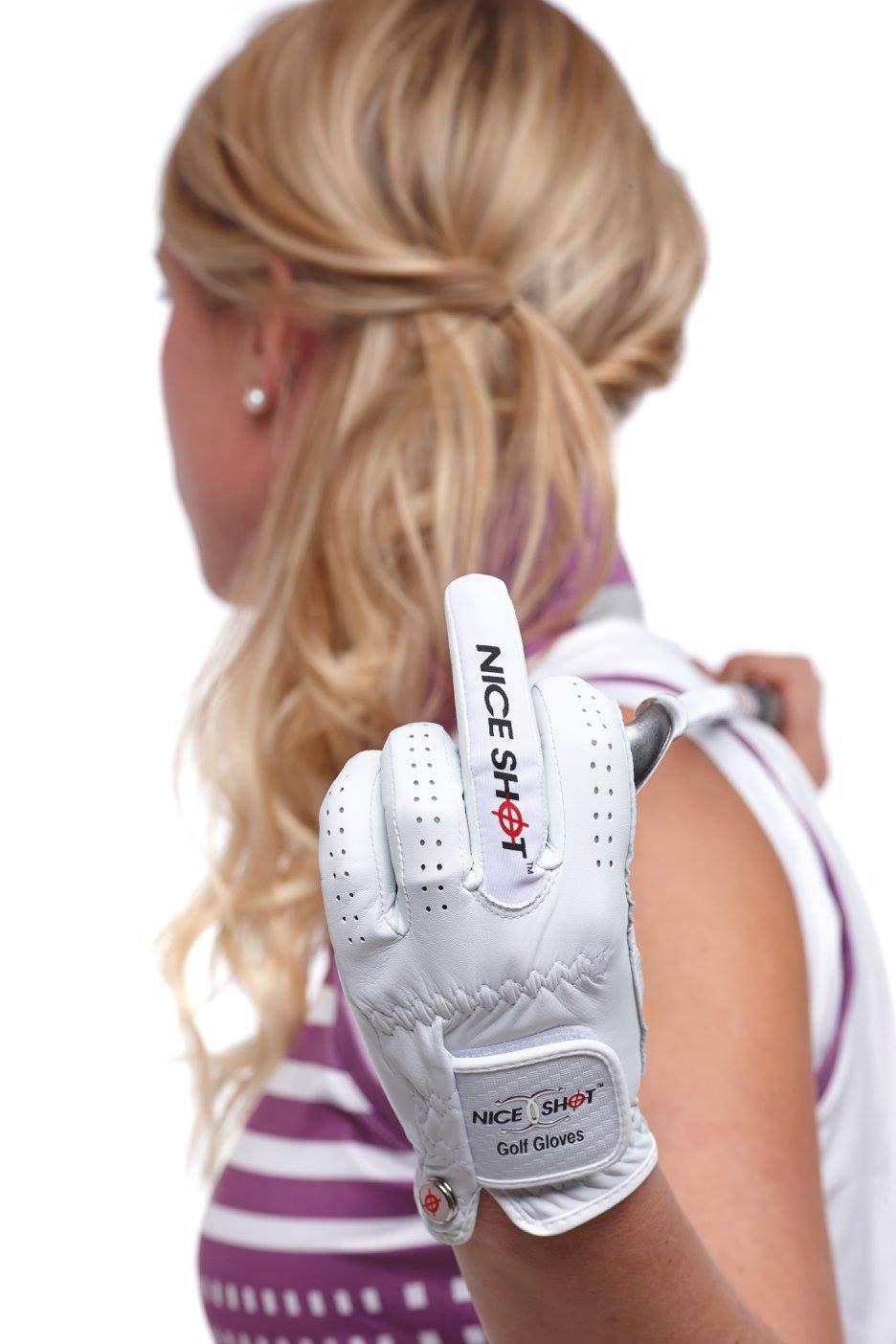Nice Shot The Bird Golf Glove In White Cabretta Leather Womens Right Hand - Medium