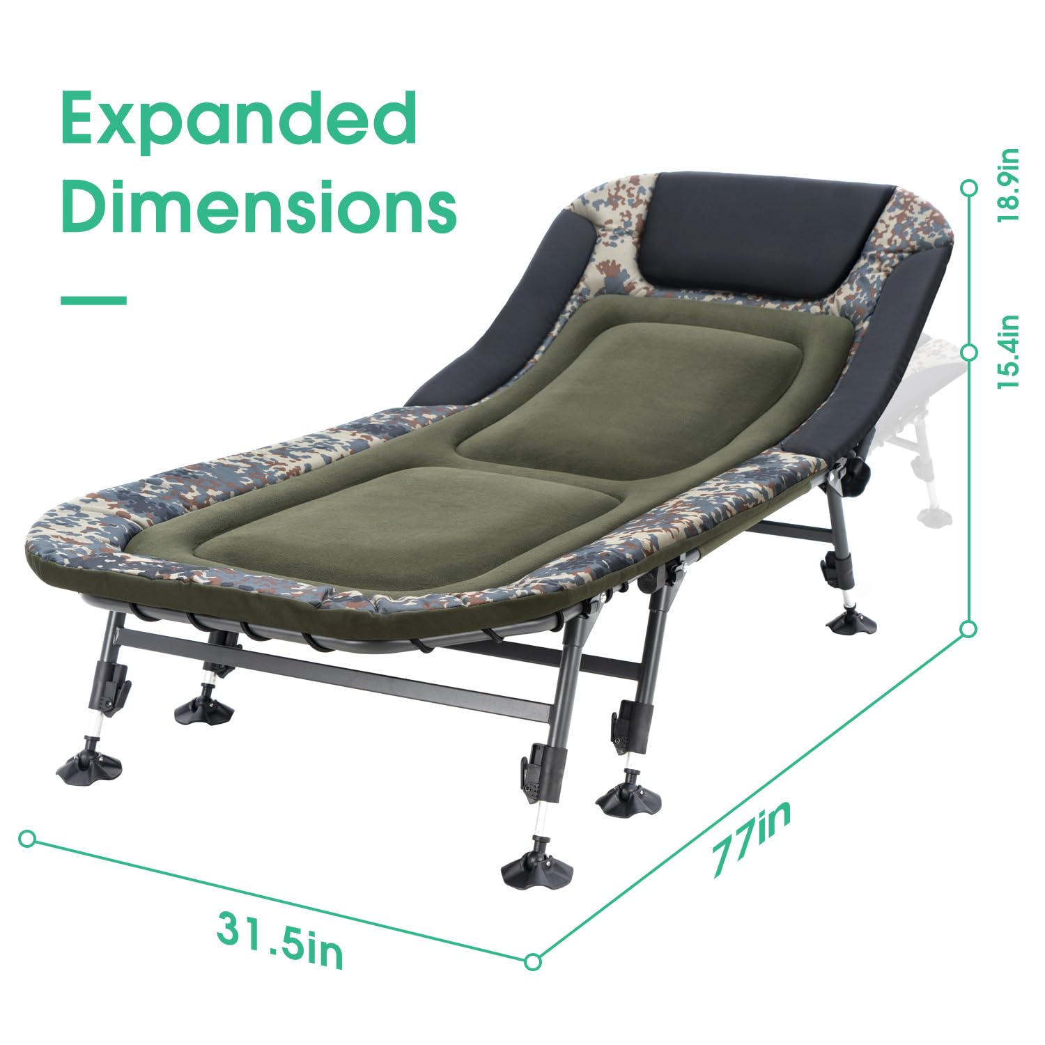 Yougym Xxl Camping Cot For Adults 330Lbs With Carry Bag, Heavy Duty Folding Bed With Soft Padded Cushion, Portable Camp Bed For